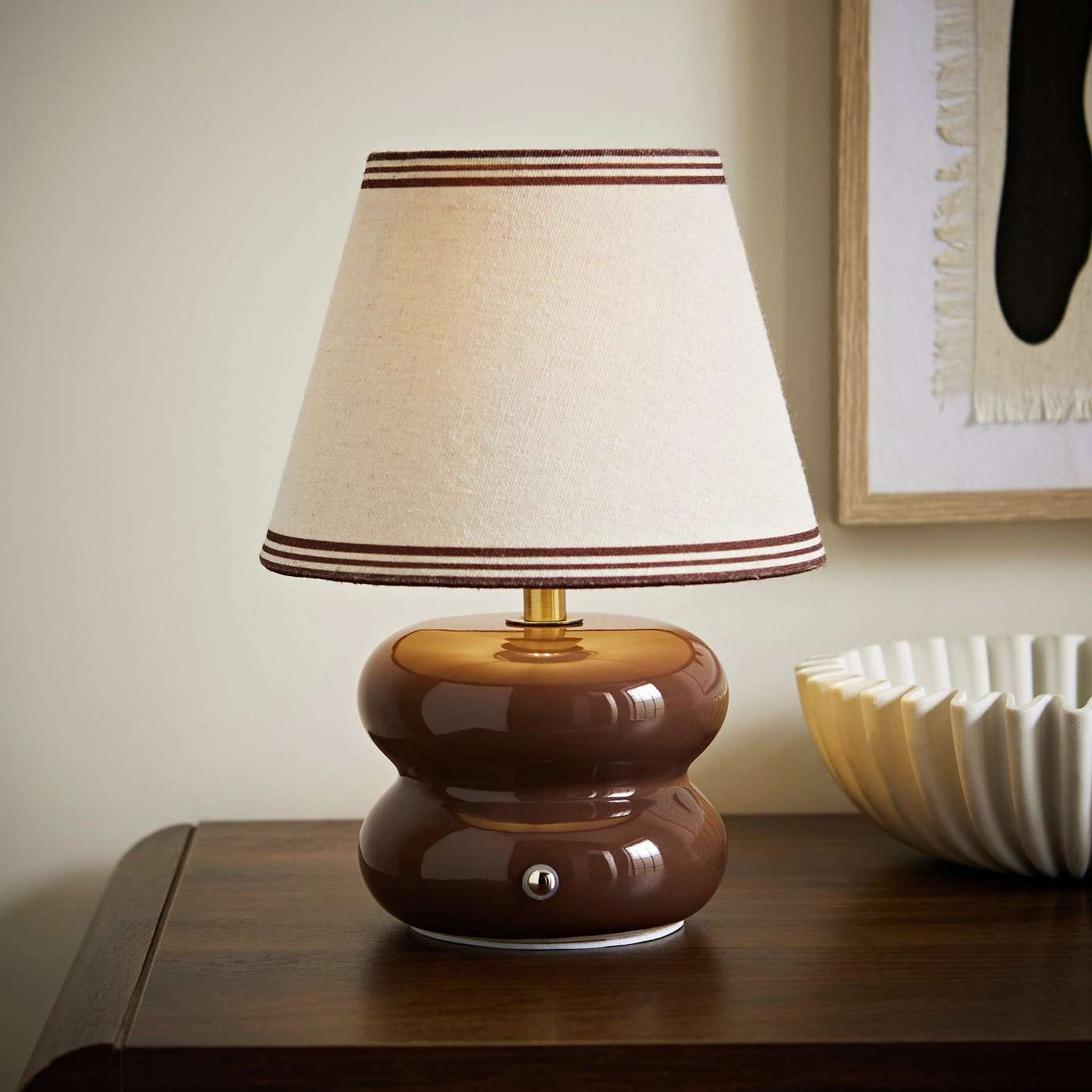 ValueLights Gia Ceramic LED Stacked Table Lamp - Autumn Brown