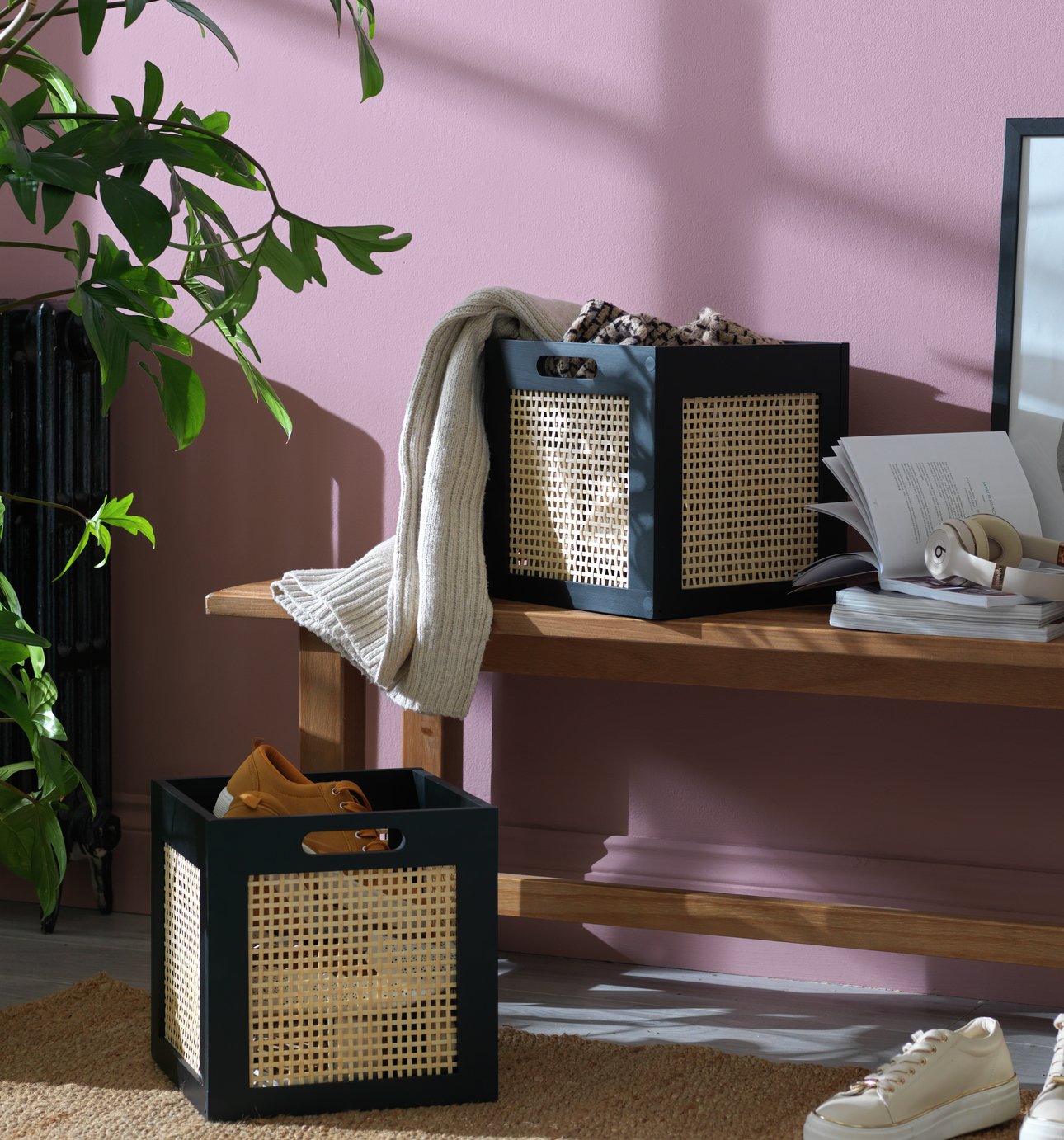 Habitat Set of 2 Rattan Squares Boxes - Black