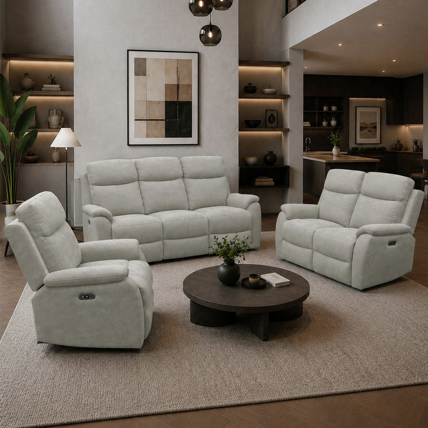 Aspire Kingsmere Fabric 3, 2 & 1 Seater Power Recliner Sofa - Grey