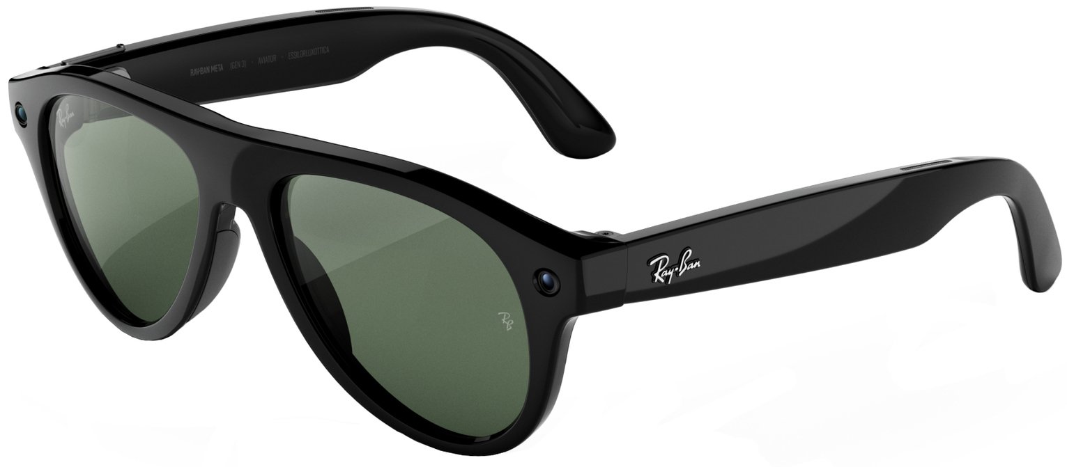 Ray-Ban Meta (Gen 3) Aviator - Shiny Black, Transitions Green