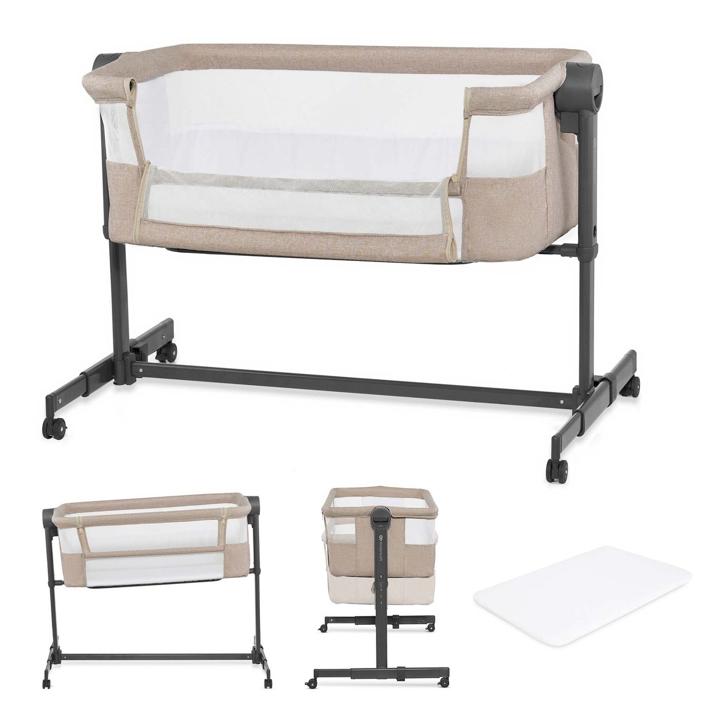 Kinderkraft NESTE UP 2 Beside Crib And Baby Cot- Beige