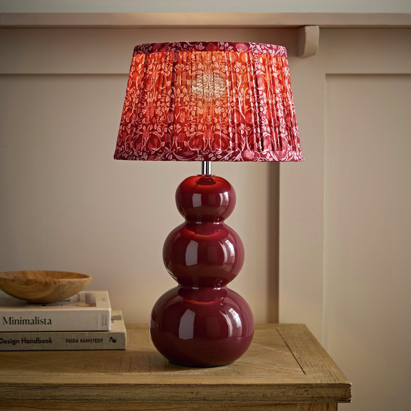 ValueLights Edie Ceramic Bobble Floral Pleated Shade Table Lamp - Burgundy