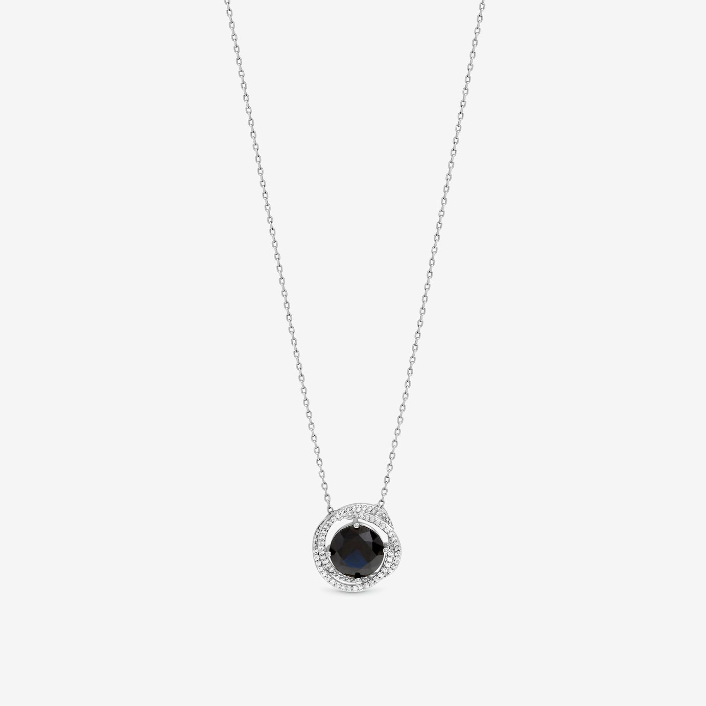 Jon Richard Rhodium Plated Cubic Zirconia Twist Halo Sapphire Pendant Necklace