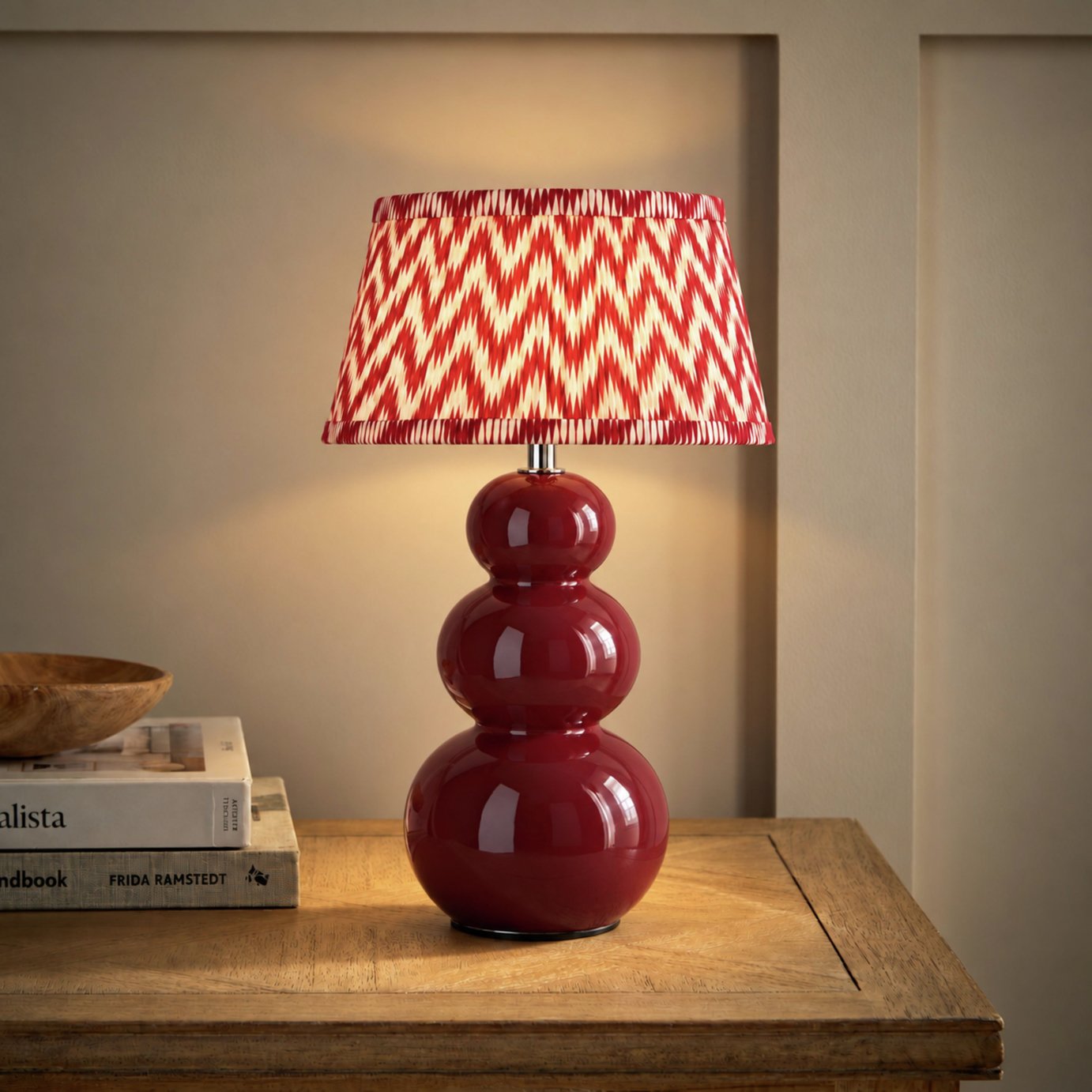 ValueLights Edie Ceramic Chevron Table Lamp - Burgundy