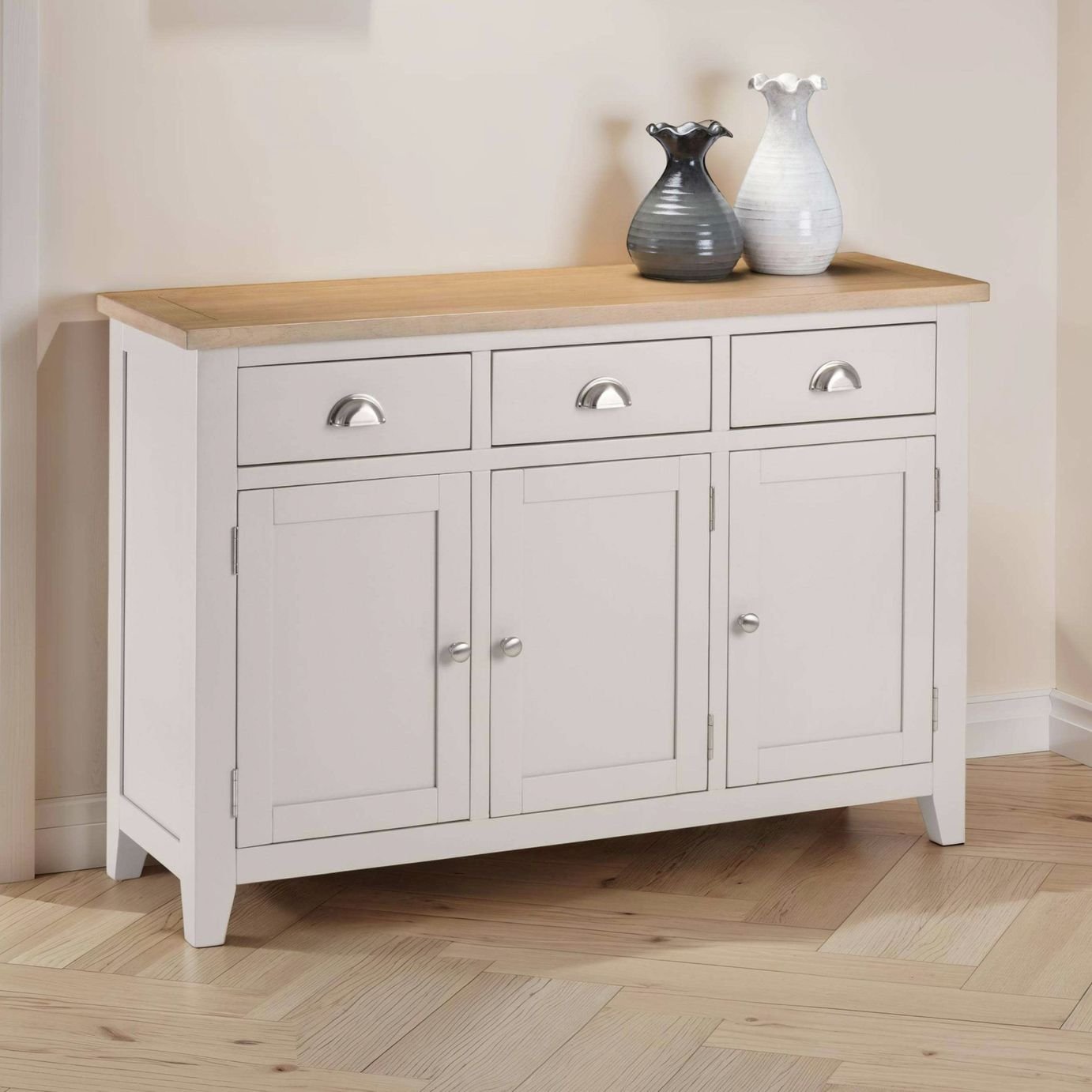Julian Bowen Richmond 3 Door 3 Drawer Sideboard - Light Grey & Oak