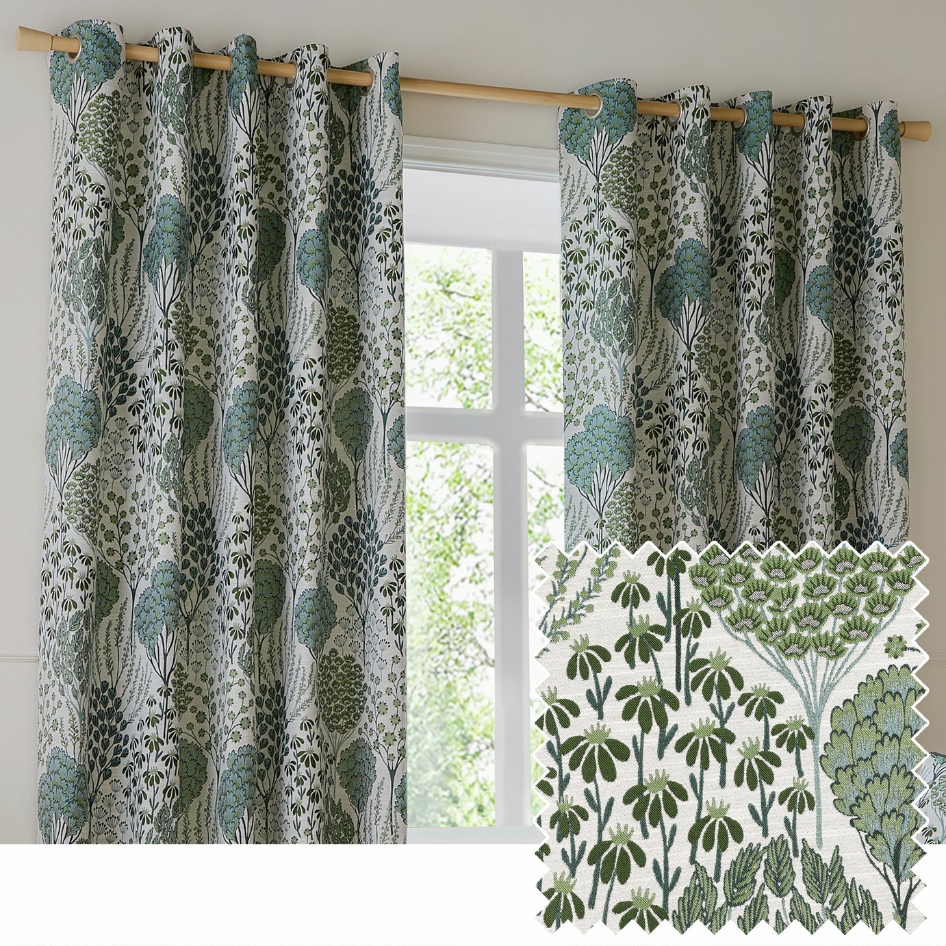 Wylder Ophelia Floral Eyelet Curtains - Thyme and Mineral