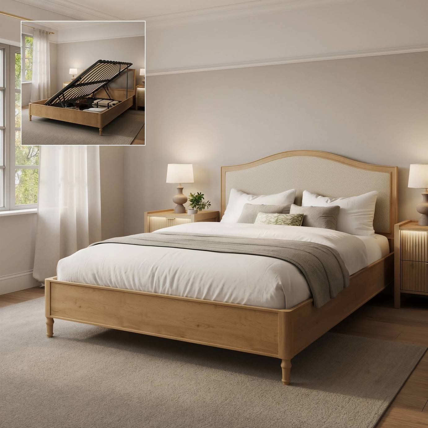 XR Living Emy King Size Side Lift Ottoman Bed Frame - Oak