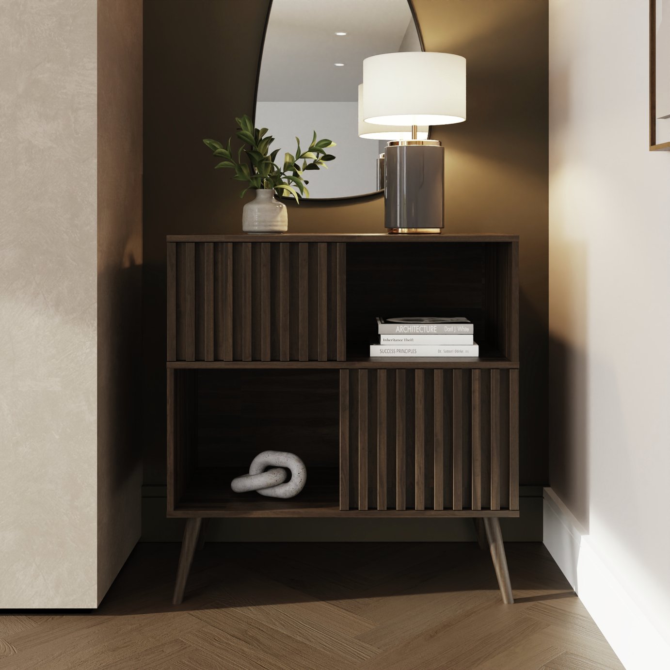 GFW Louvered 2 Door Sideboard - Walnut Effect