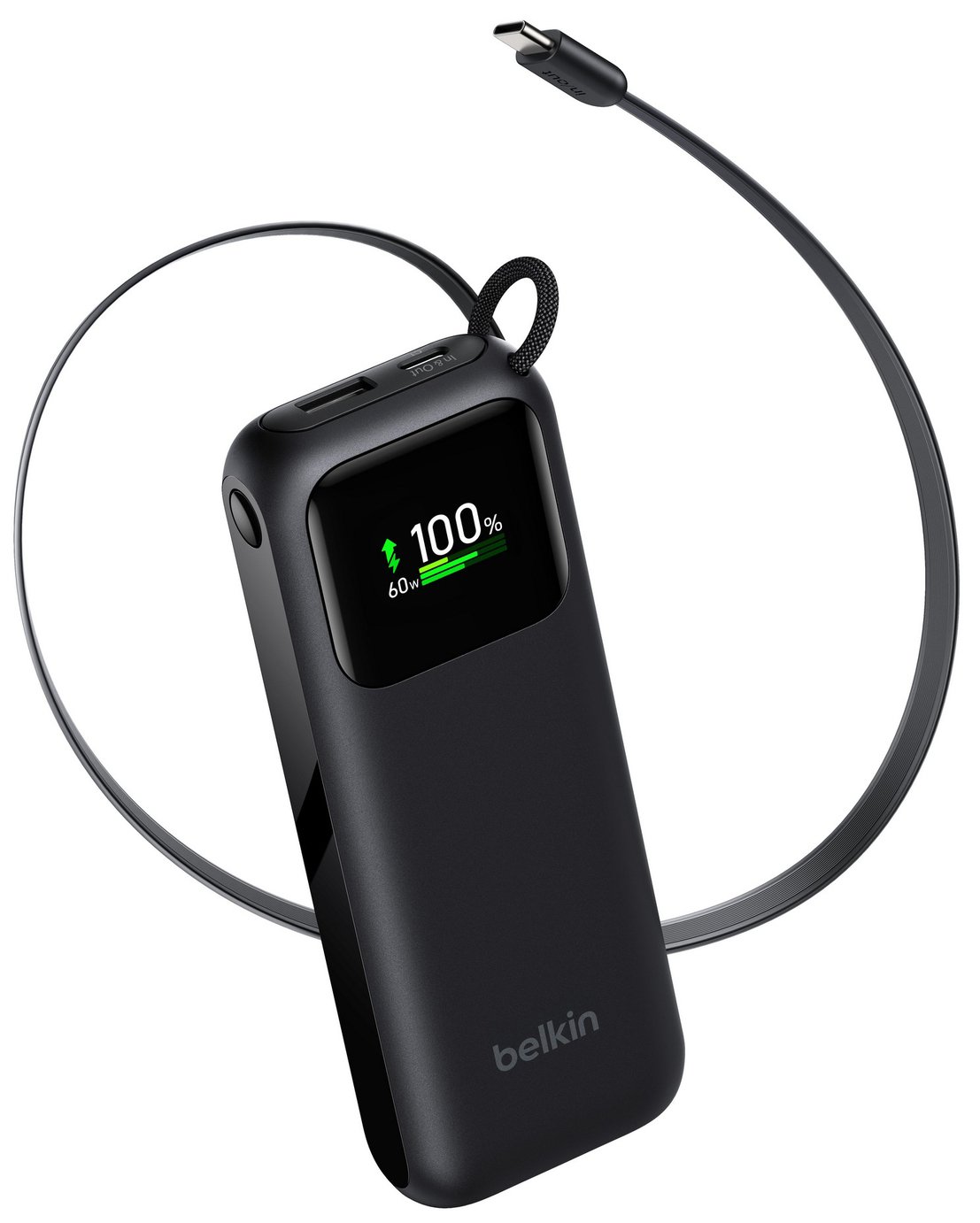Belkin 60W 11000mAh Portable Power Bank with Retractable USB-C Cable - Black