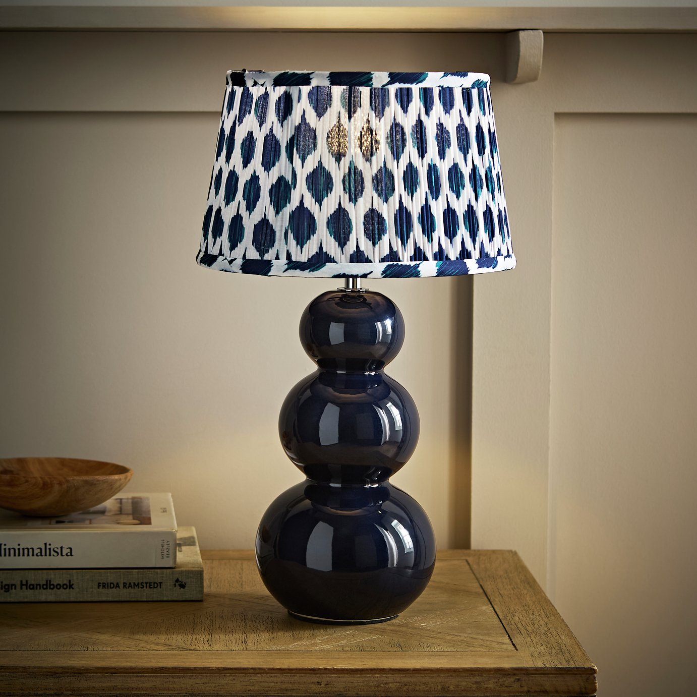 ValueLights Edie Ceramic Ikat Table Lamp - Navy Blue