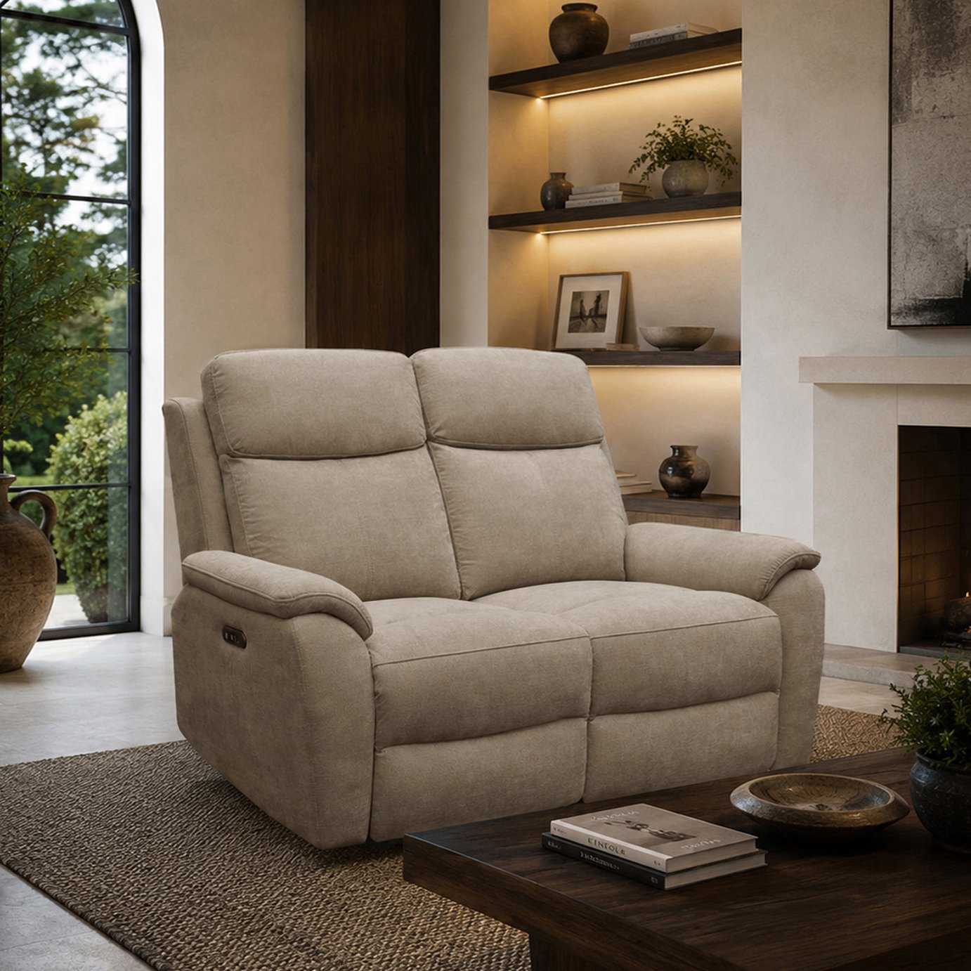 Aspire Kingsmere Fabric 2 Seater Power Recliner Sofa - Natural