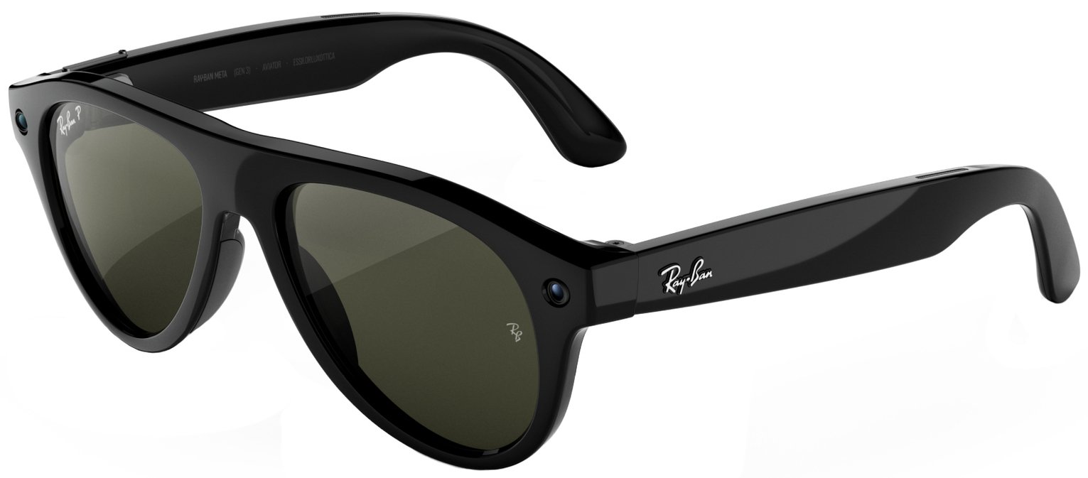 Ray-Ban Meta (Gen 3) Aviator - Shiny Black, Polarised Green