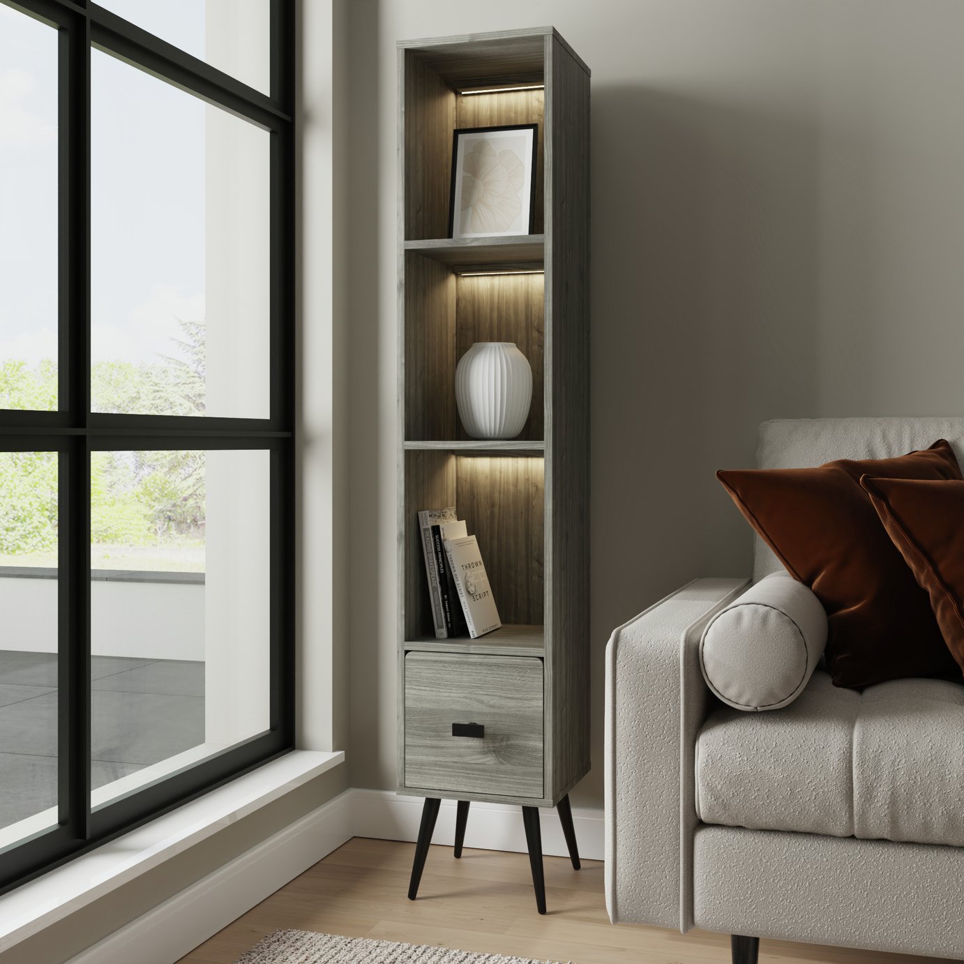 GFW Amos 1 Drawer Narrow Display Unit - Grey