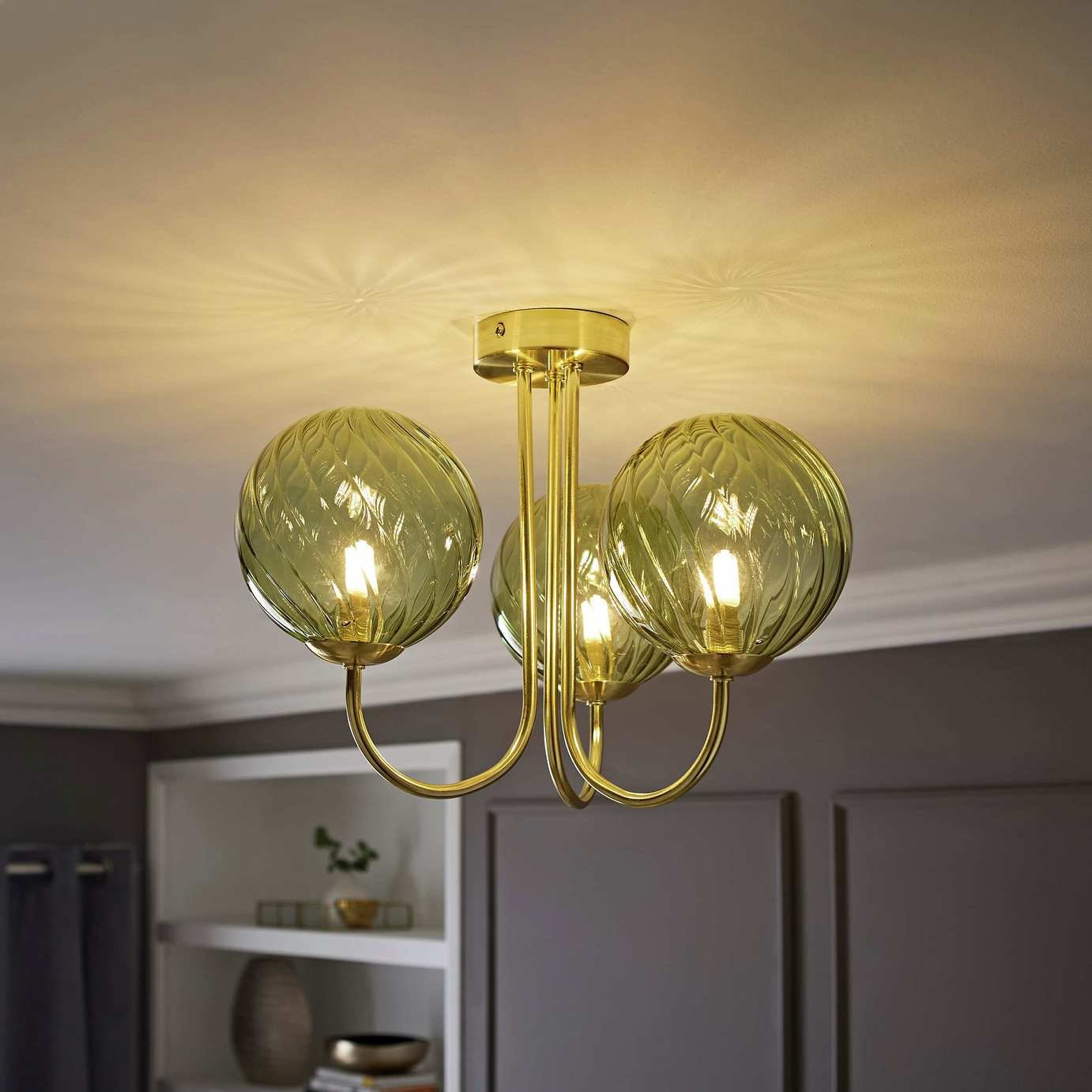 ValueLights Sydney Metal And Glass 3 Light Globe Chandelier - Apple Green