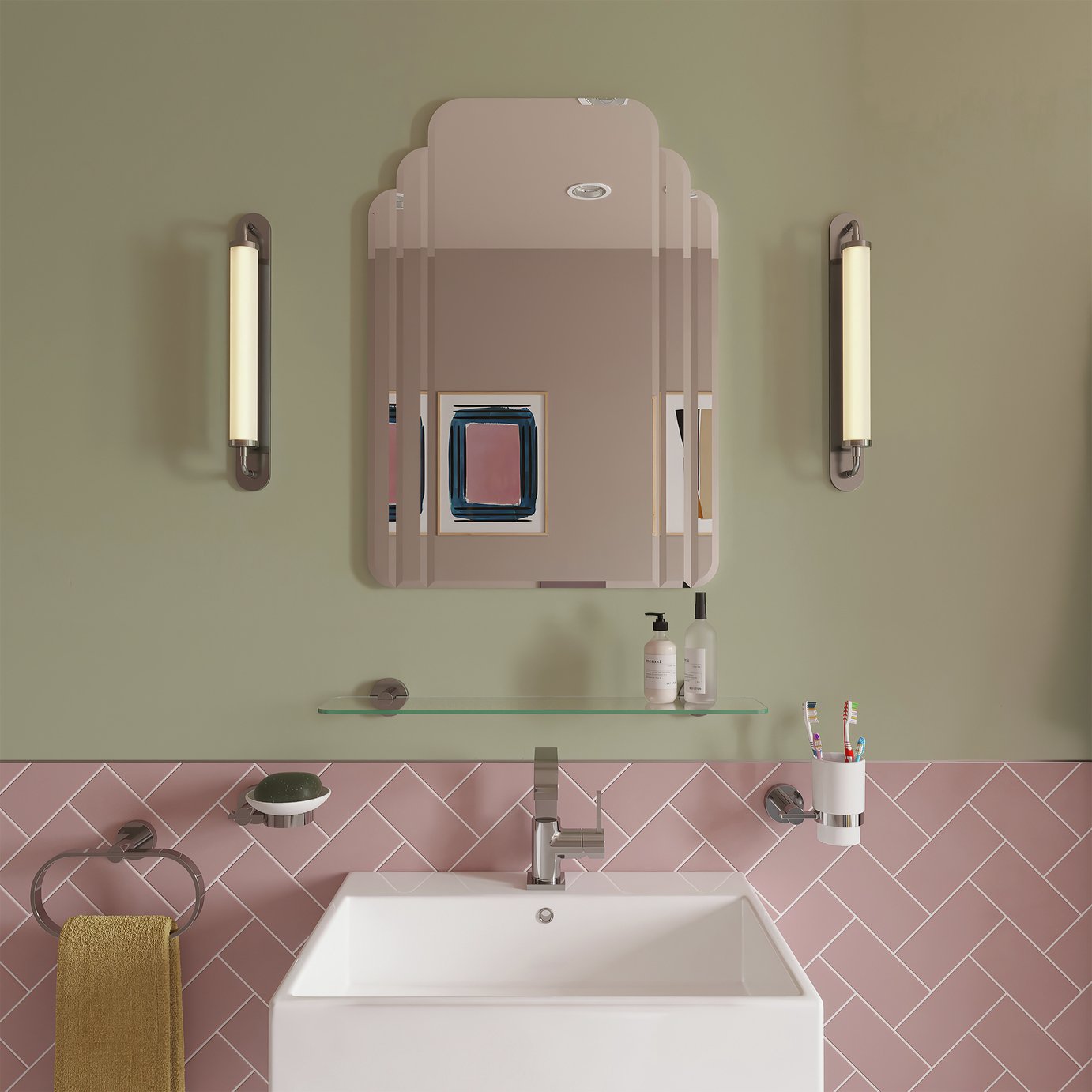 Croydex Safety Glass Decorative Bevelled Edge Wall Mirror - 70x50cm