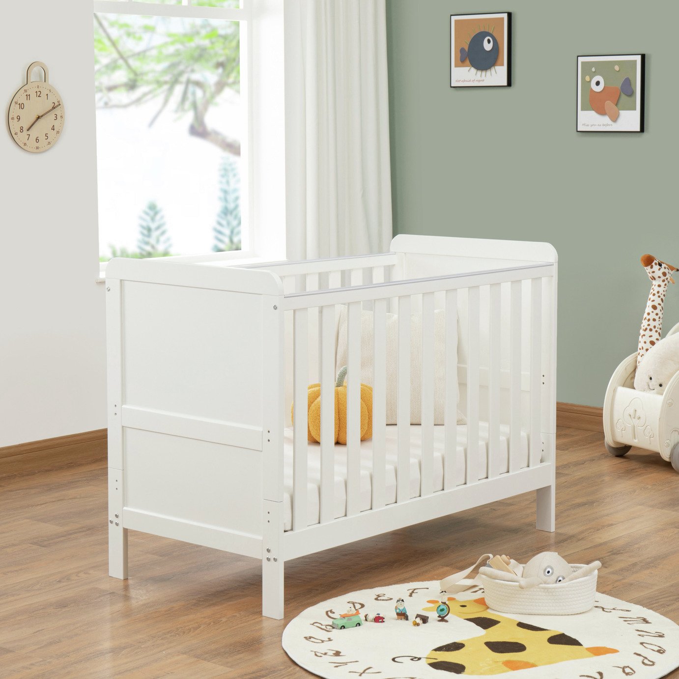 Babymore Caro Urban Mini Cot Bed with Mattress - White