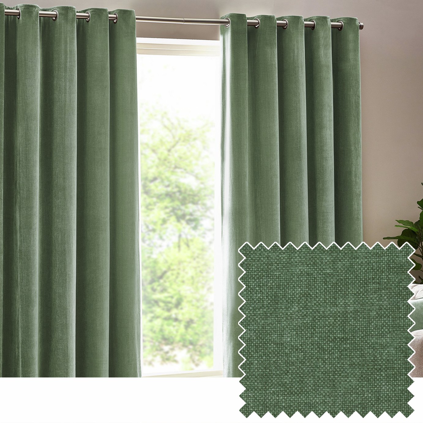 Yard Heavy Chenille Eyelet Curtains - Eucalyptus