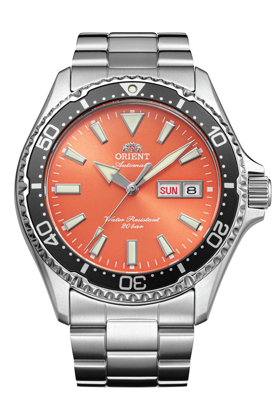 Orient Mako Kamasu Orange Dial Men's Silver Stainless Steel Bracelet Watch