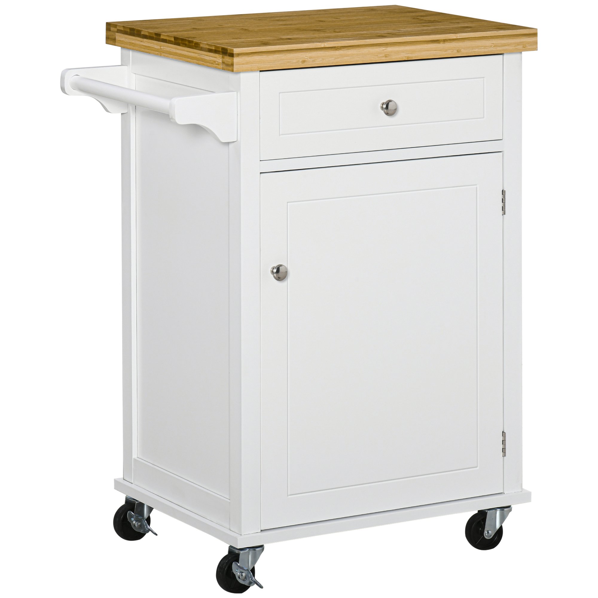 HOMCOM Wooden Kitchen Trolley with Drawer and Towel Rail - White