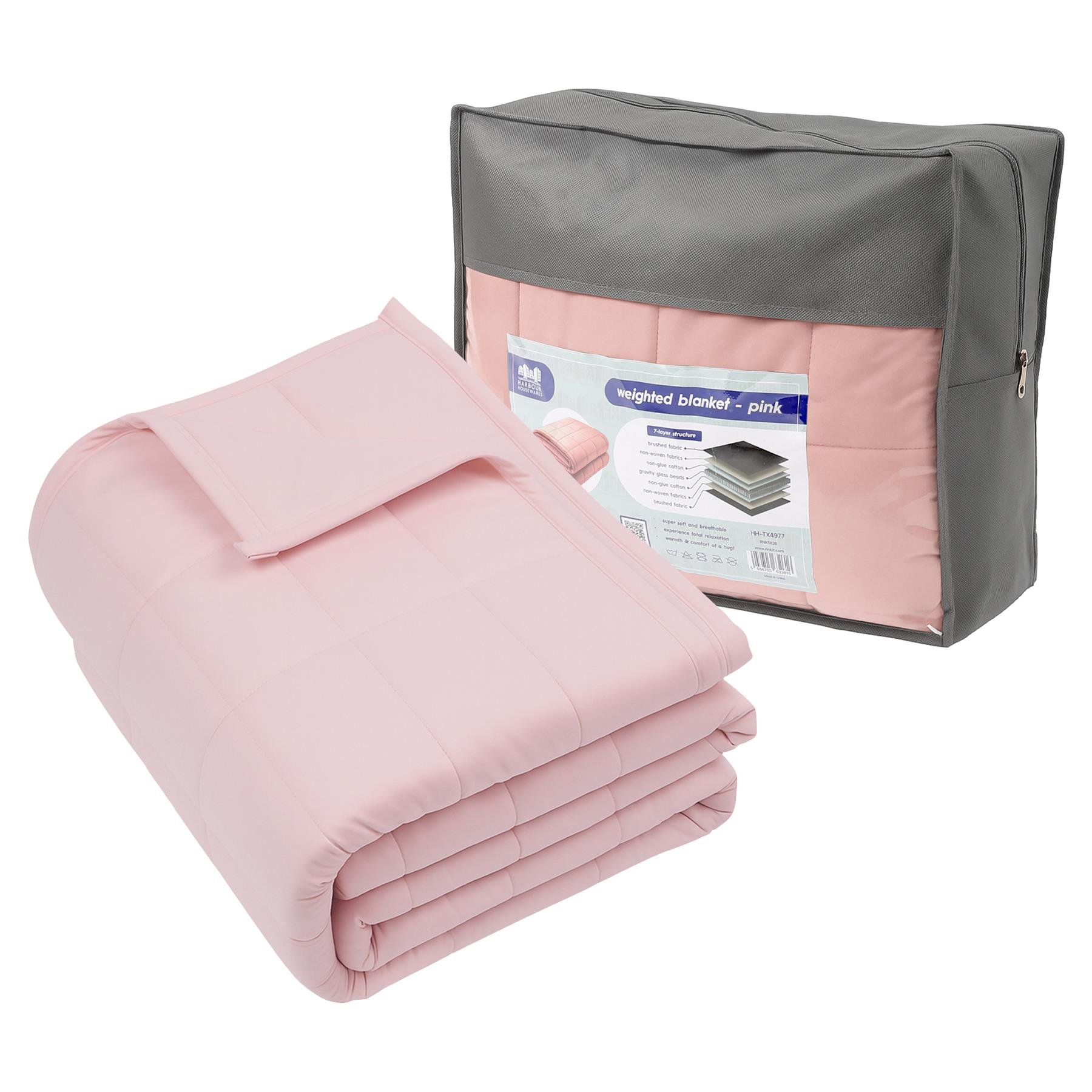 Harbour Housewares Weighted Blanket with Storage Bag - 8kg - Pink