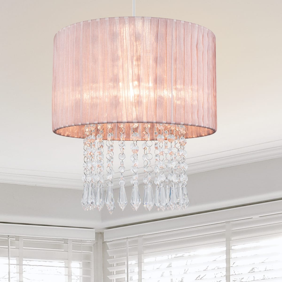 Cosylyte Winni Beaded Voile Easyfit Modern Lamp Shade - Pink