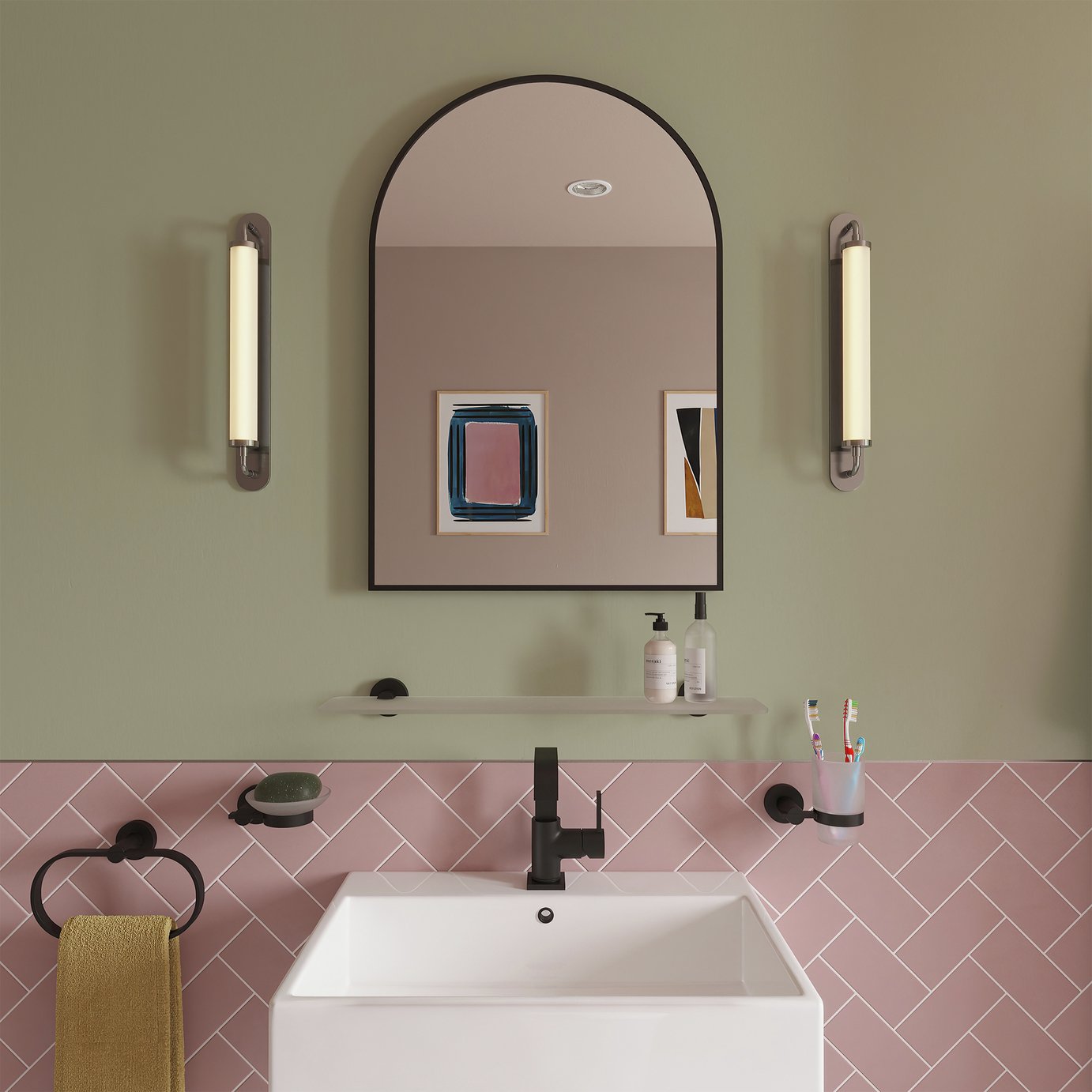Croydex Black Safety Glass Metal Arch Wall Mirror - 73x50cm
