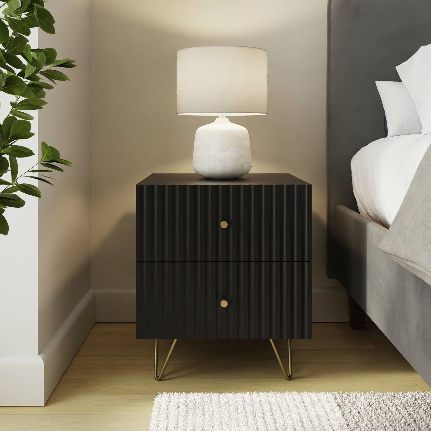 GFW Thalia 2 Drawer Bedside Table - Black