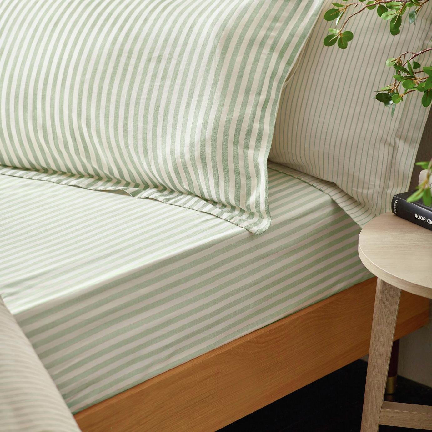 Yard Hebden Cotton Stripe Eucalyptus Fitted Sheet