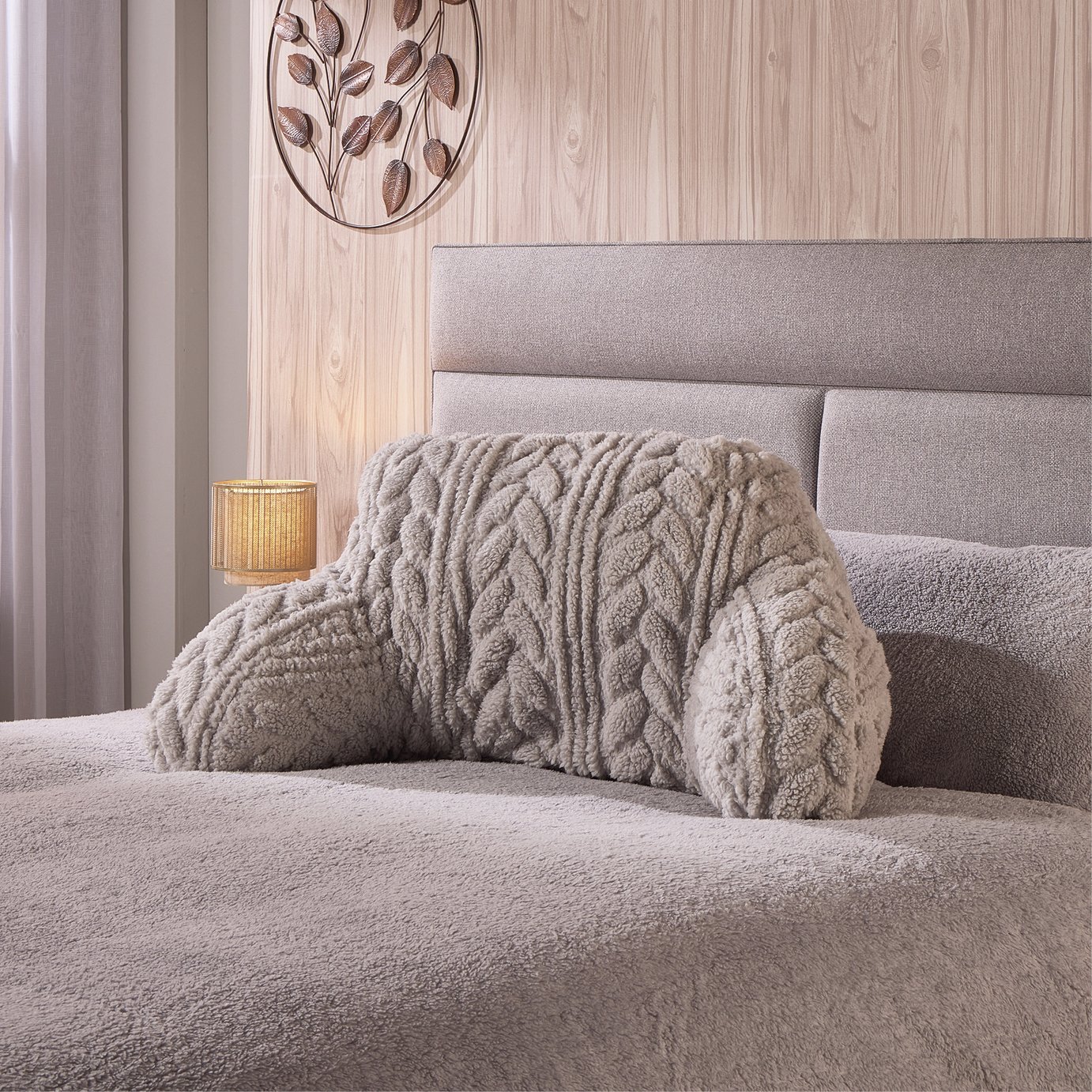 Downland Cable Knit Fleece Cushion Grey - 89cm