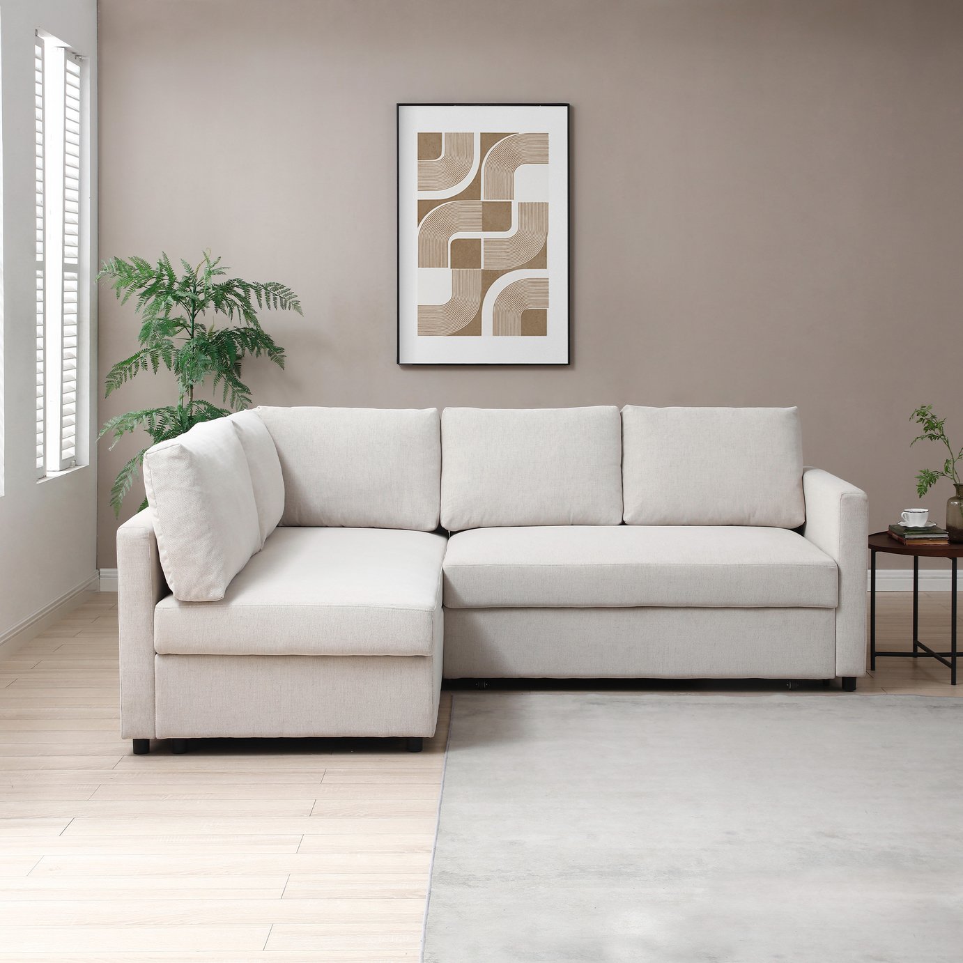Kyoto Catherine Fabric Left Hand Corner Sofa Bed - Natural