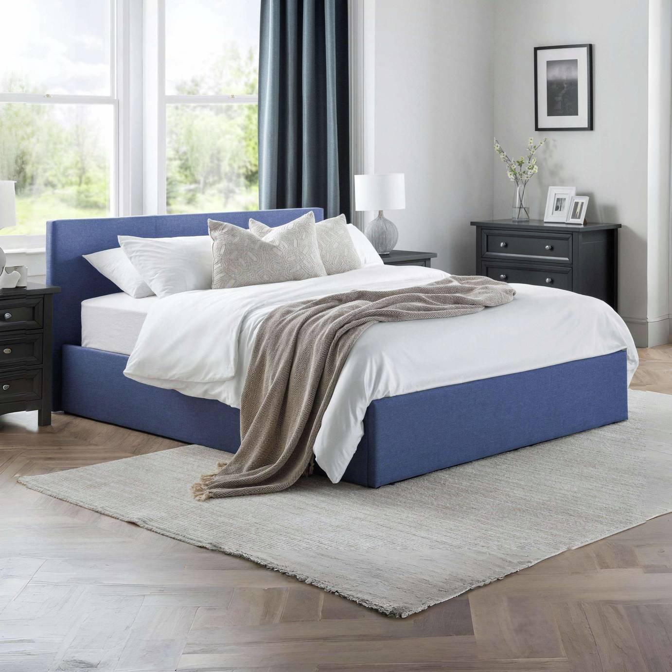 Julian Bowen Rilato Kingsize Fabric End Lift Ottoman Bed - Blue
