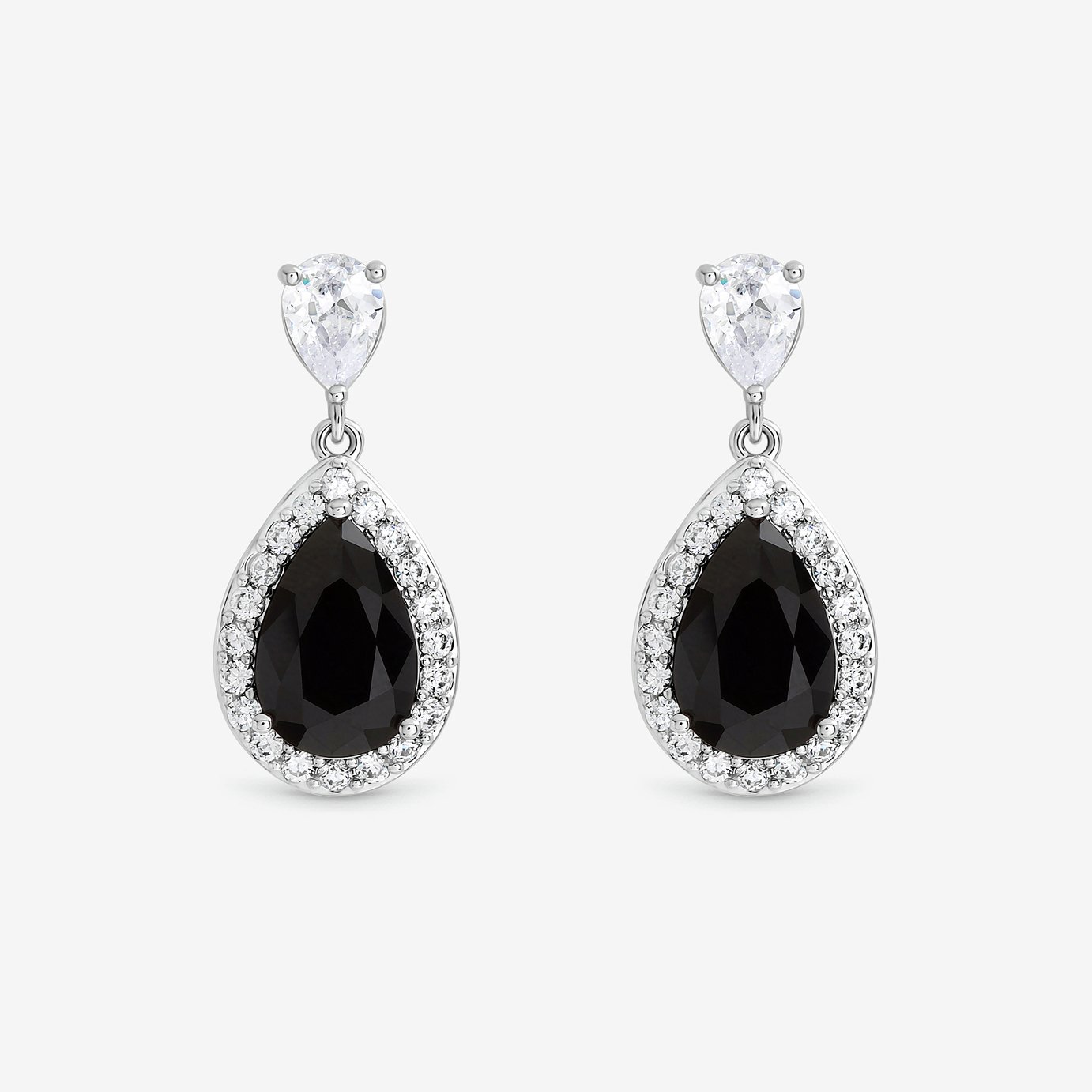 Jon Richard Rhodium Plated Cubic Zirconia Sapphire Pear Drop Earrings