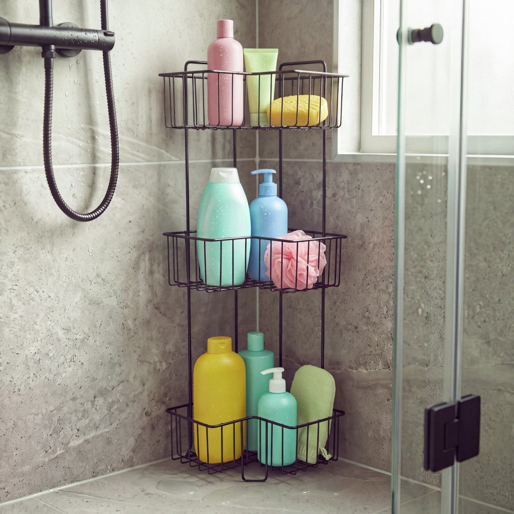Beldray Antirust 3 Tier Metal Corner Shower Caddy - Black