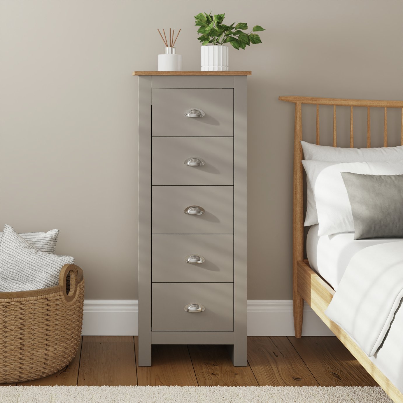 GFW Lancaster 5 Drawer Tallboy - Grey
