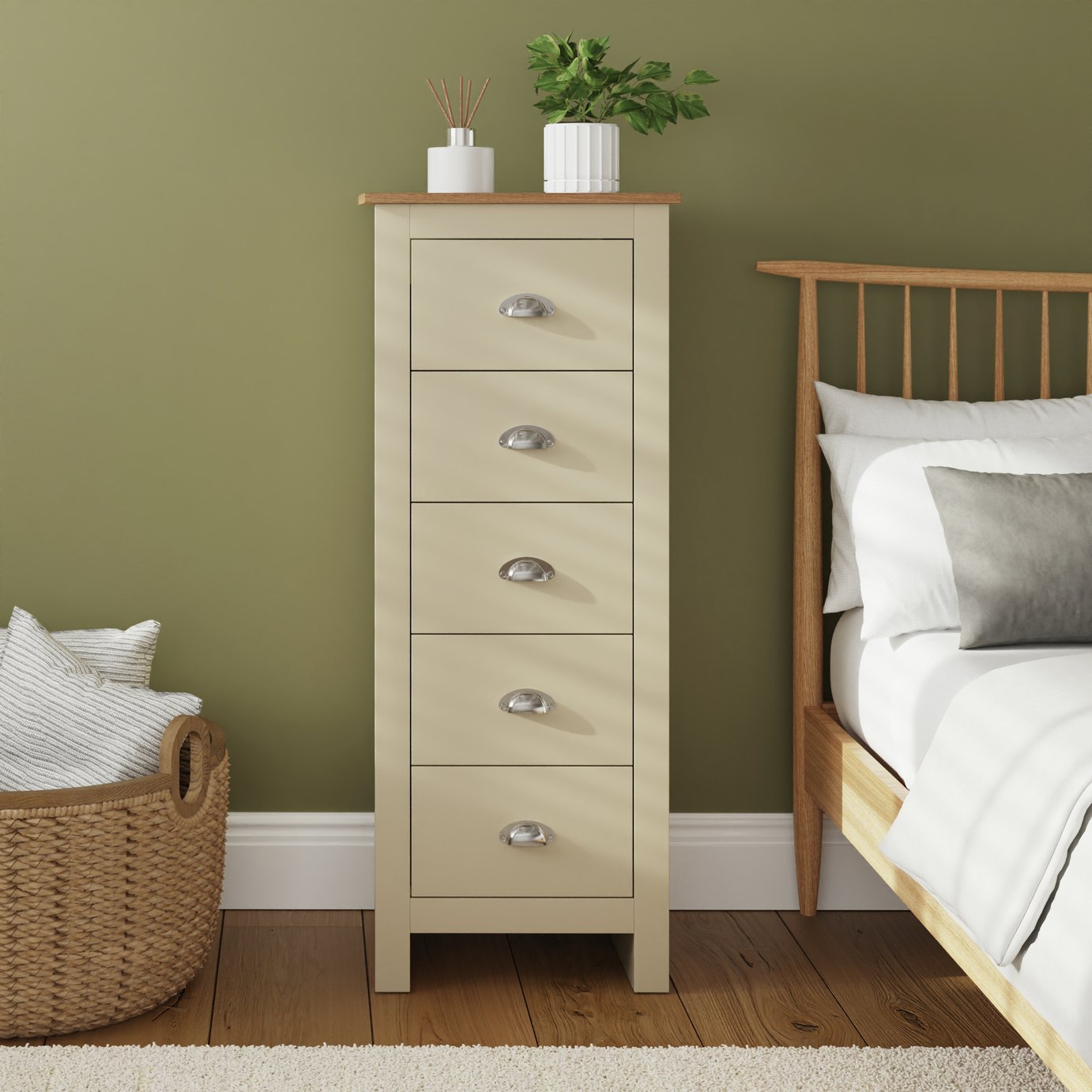 GFW Lancaster 5 Drawer Tallboy - Cream
