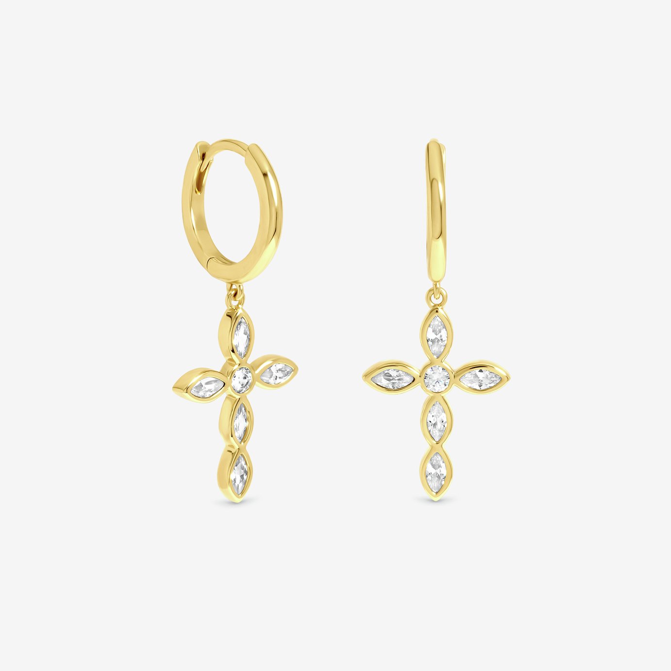 Inicio Gold Plated Bezel Cross Charm Drop Earrings