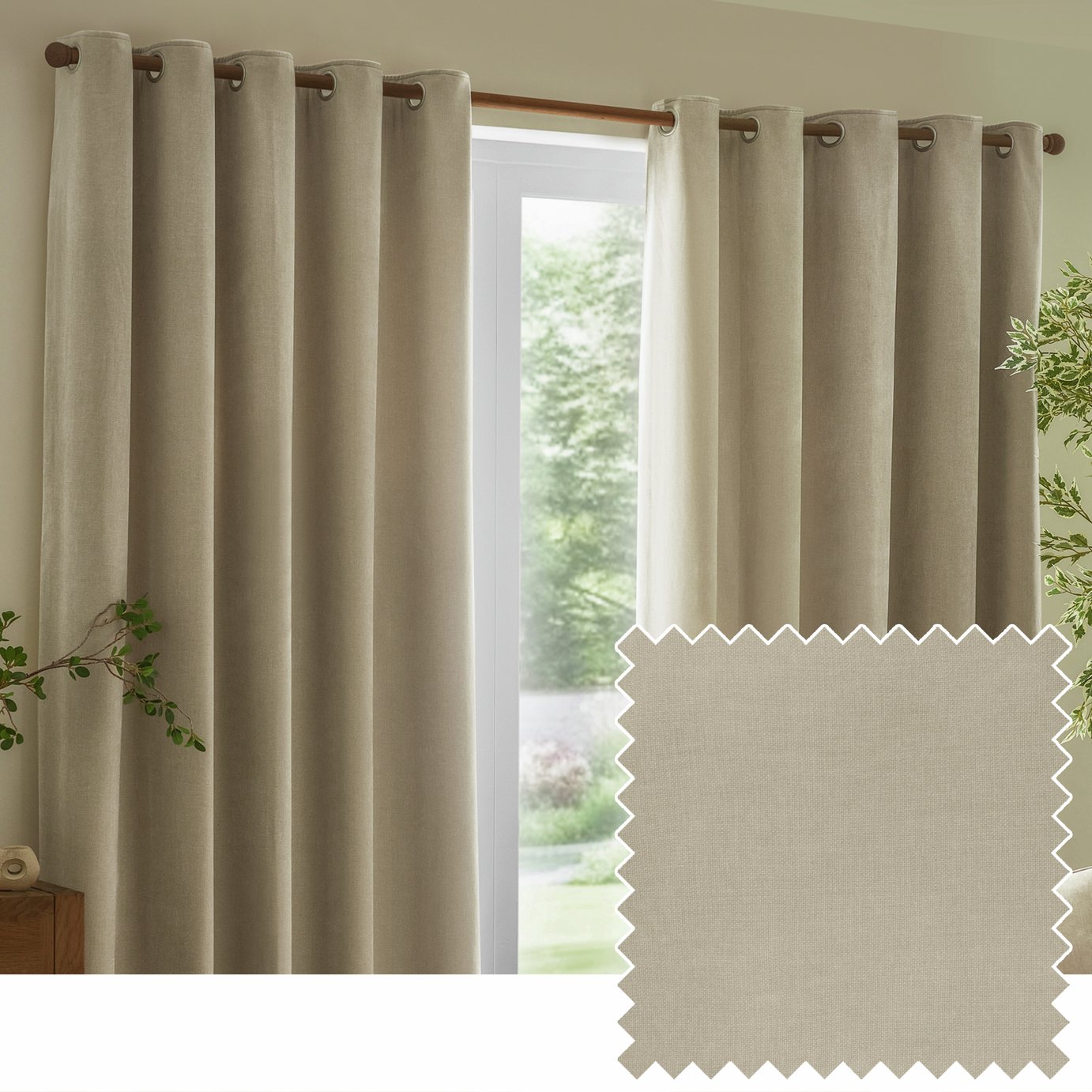 Yard Heavy Chenille Eyelet Curtains - Linen