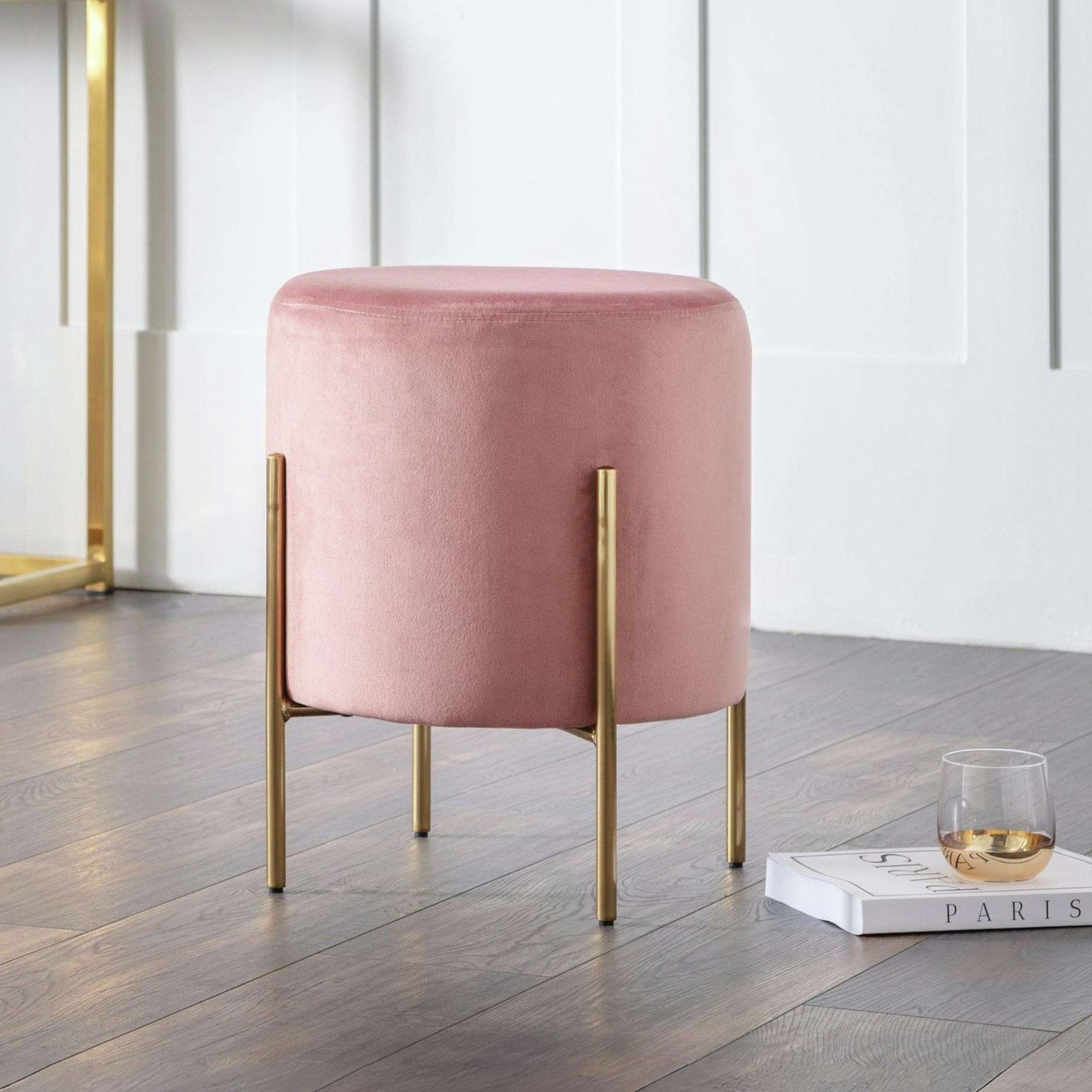 Julian Bowen Harrogate Velvet Footstool - Pink