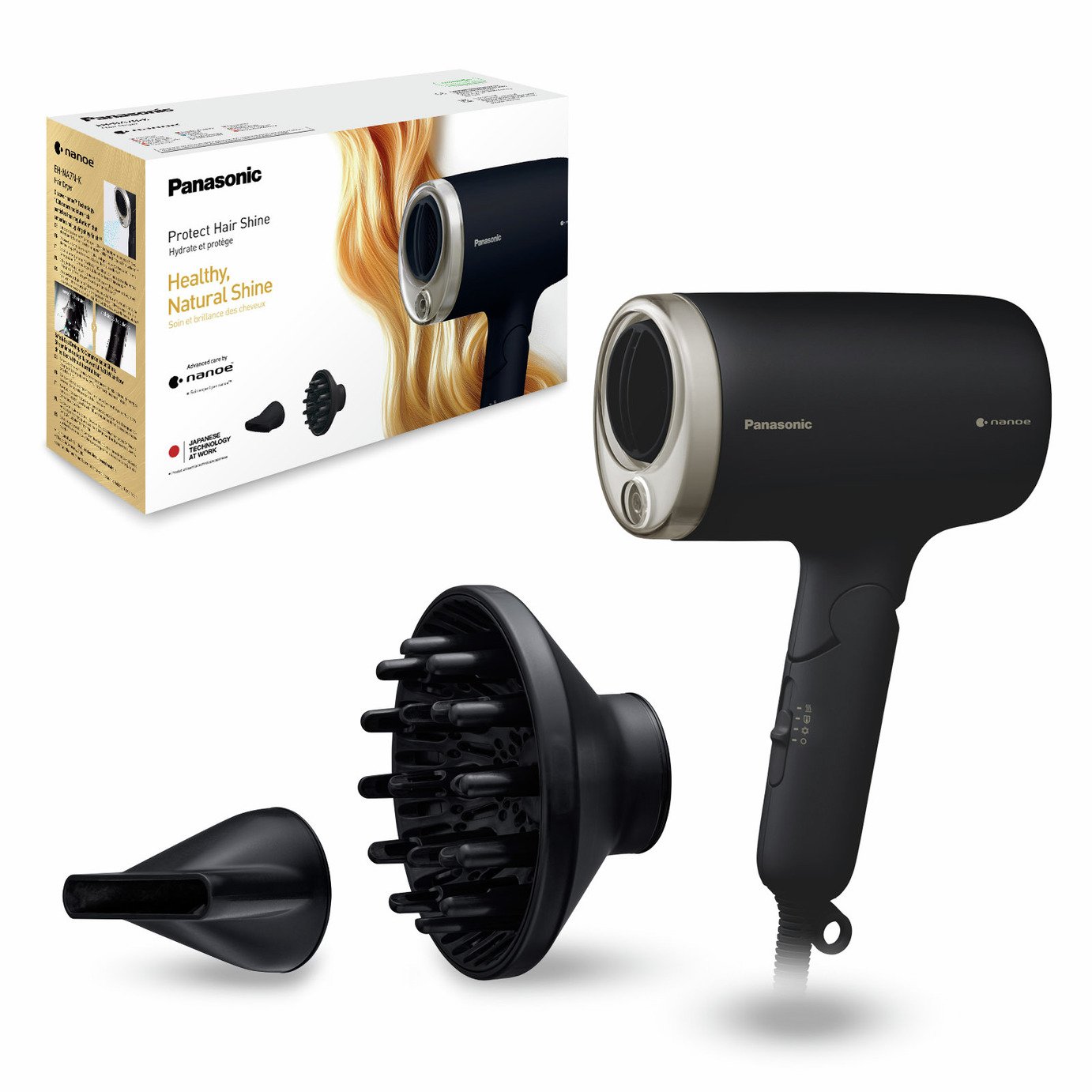 Panasonic Nanoe Foldable Hair Dryer with Diffuser Black