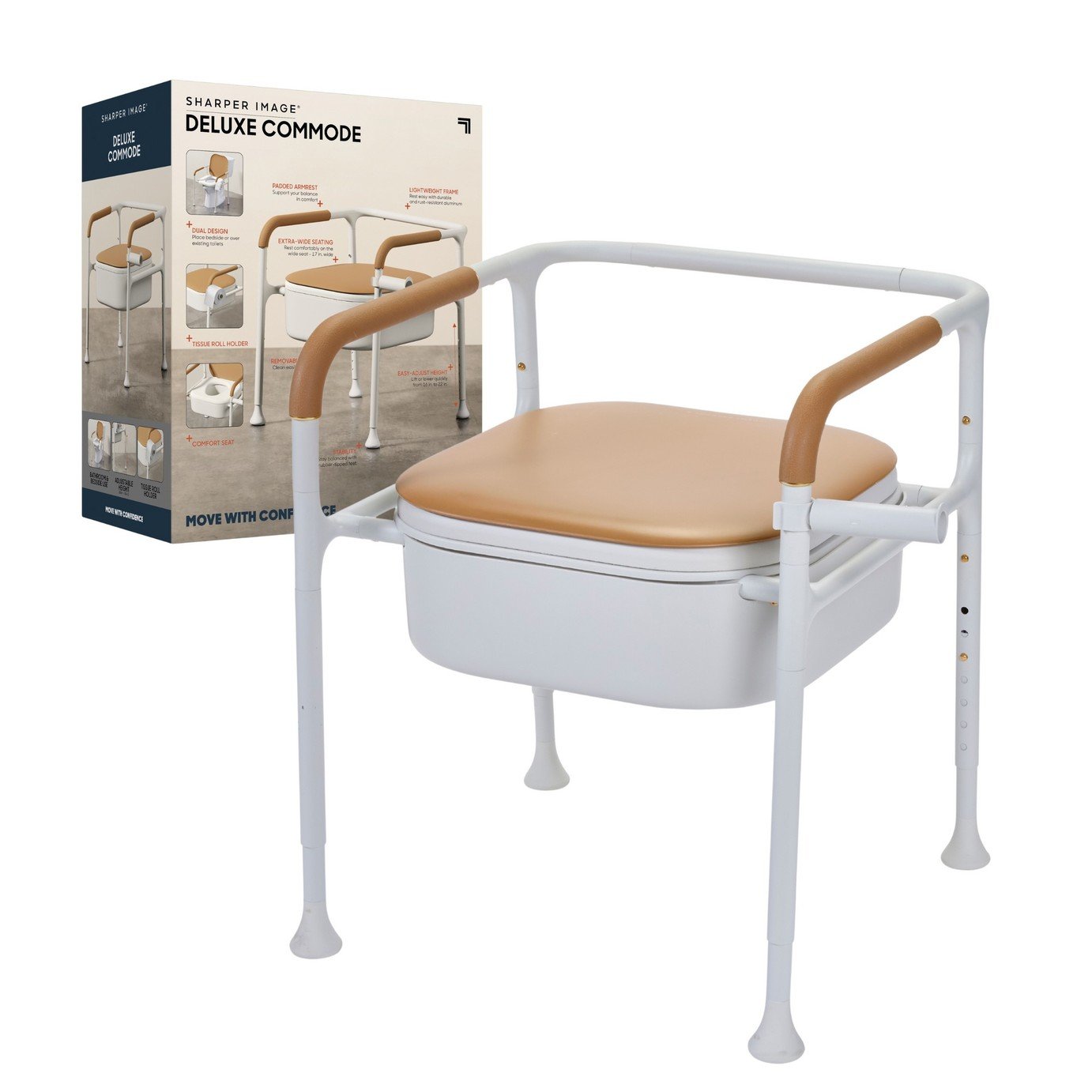 Sharper Image Deluxe 2-in-1 Height Adjustable Commode