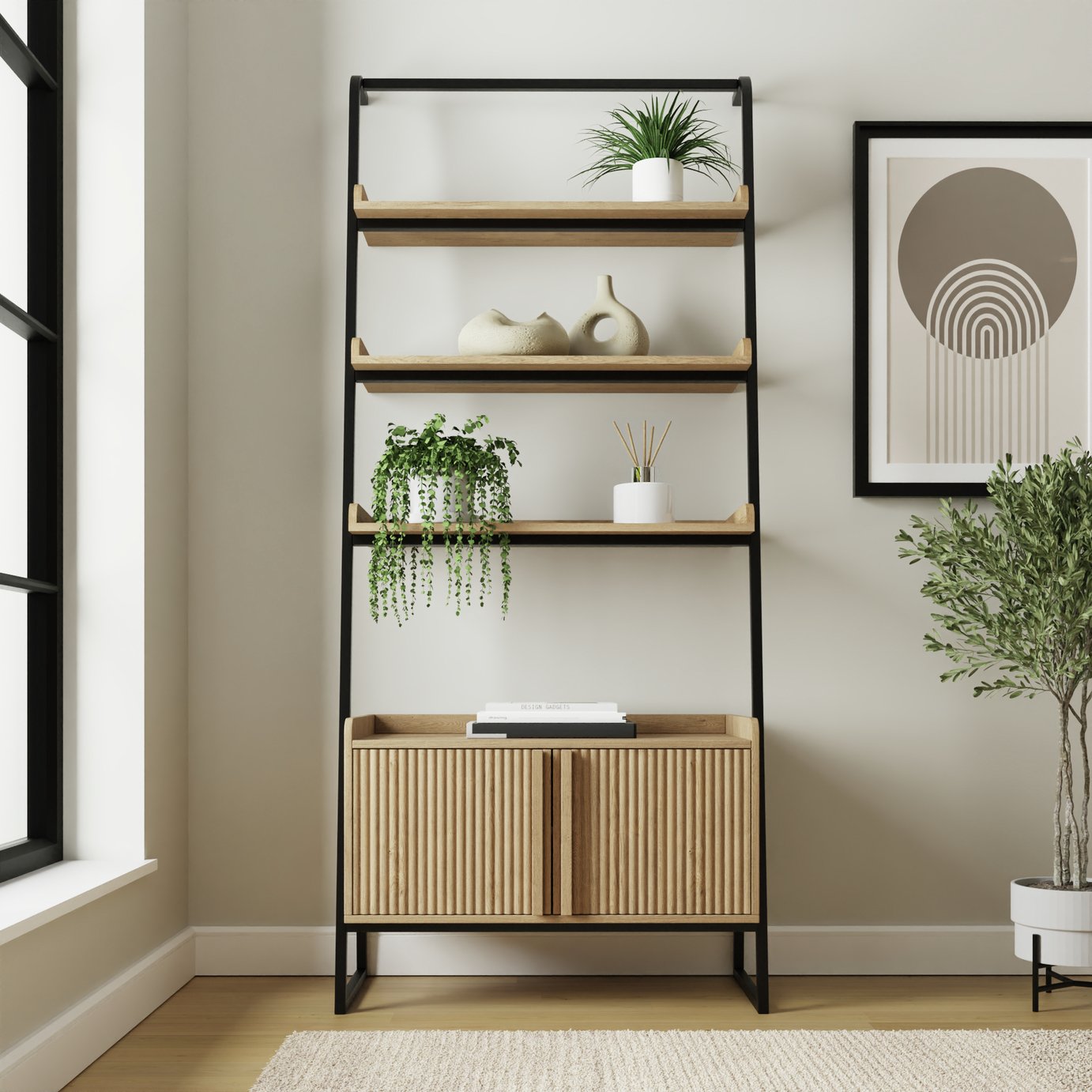 GFW Octavia Tall Ladder Storage Bookcase - Natural