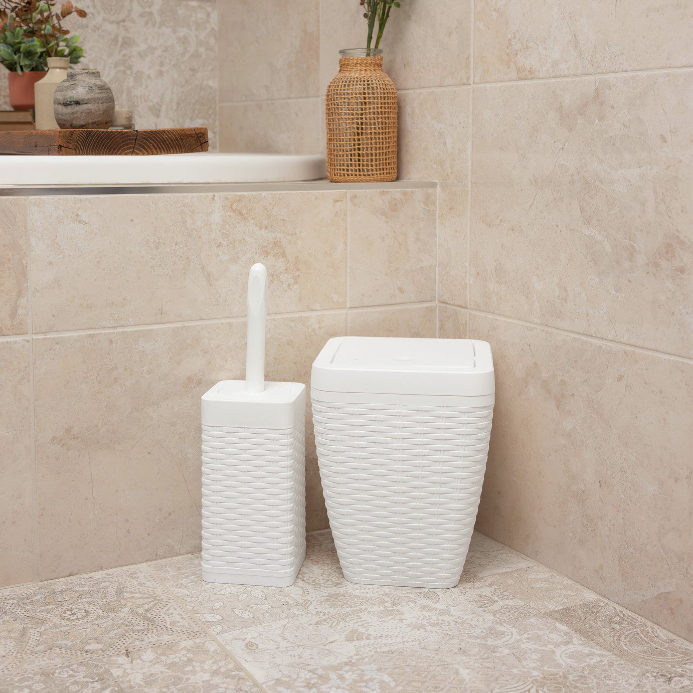 Addis 5 Litre Bathroom Bin and Toilet Brush Set - White