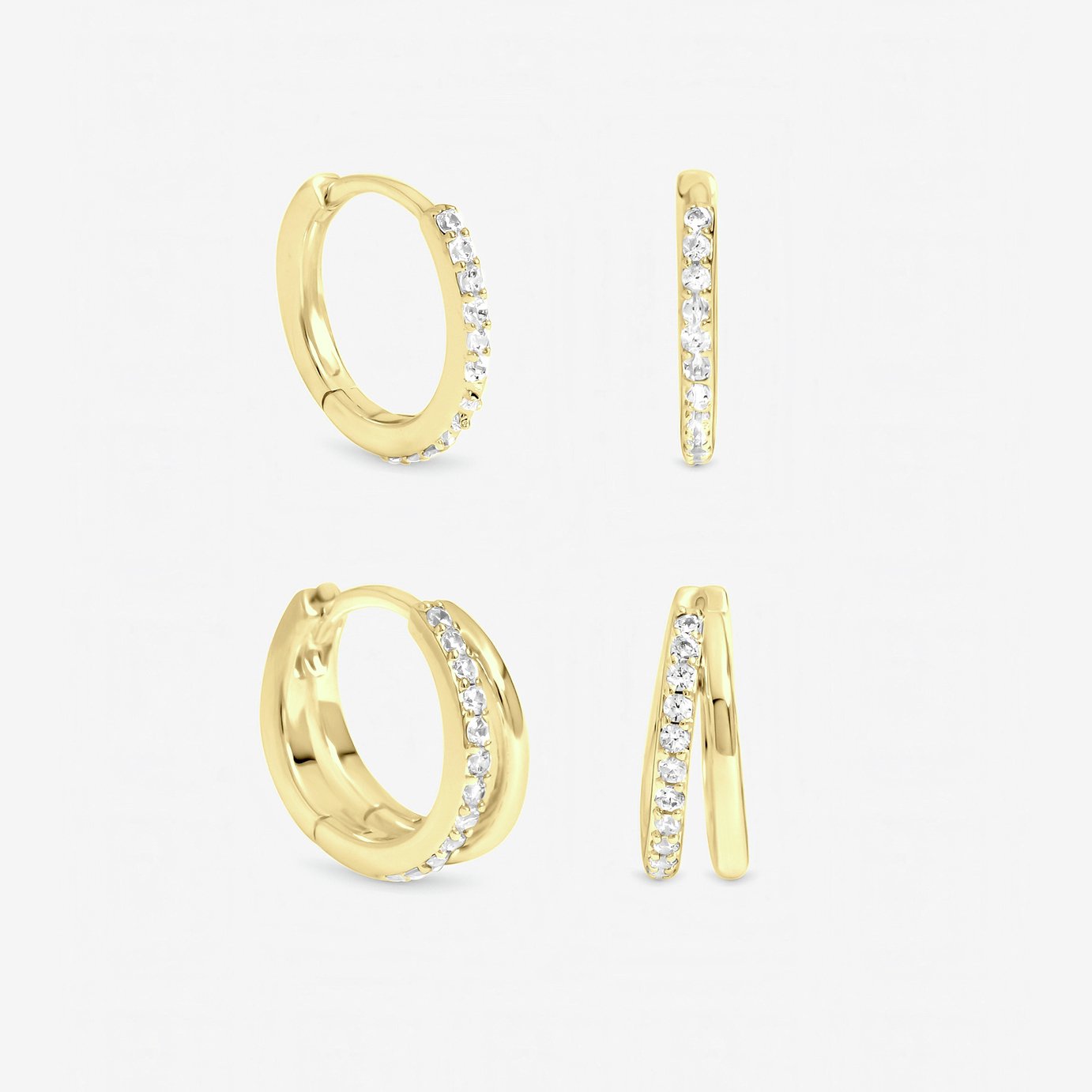 Inicio Gold Polished and Pave Hoop Earrings - Pack of 2