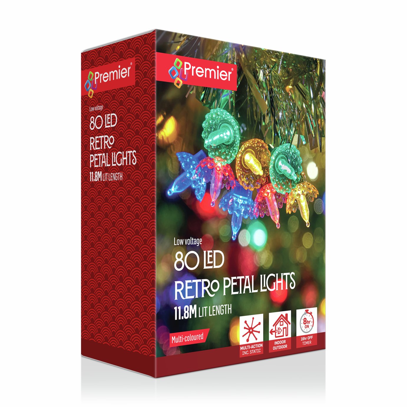 Premier Decorations 80 LED Christmas Multi-Coloured Retro Petal Lights