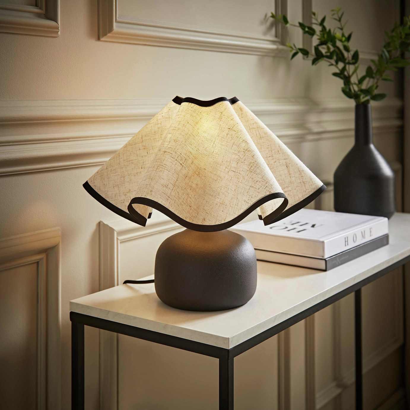 ValueLights Emilia Ceramic Table Lamp with Black Trim Shade - Black