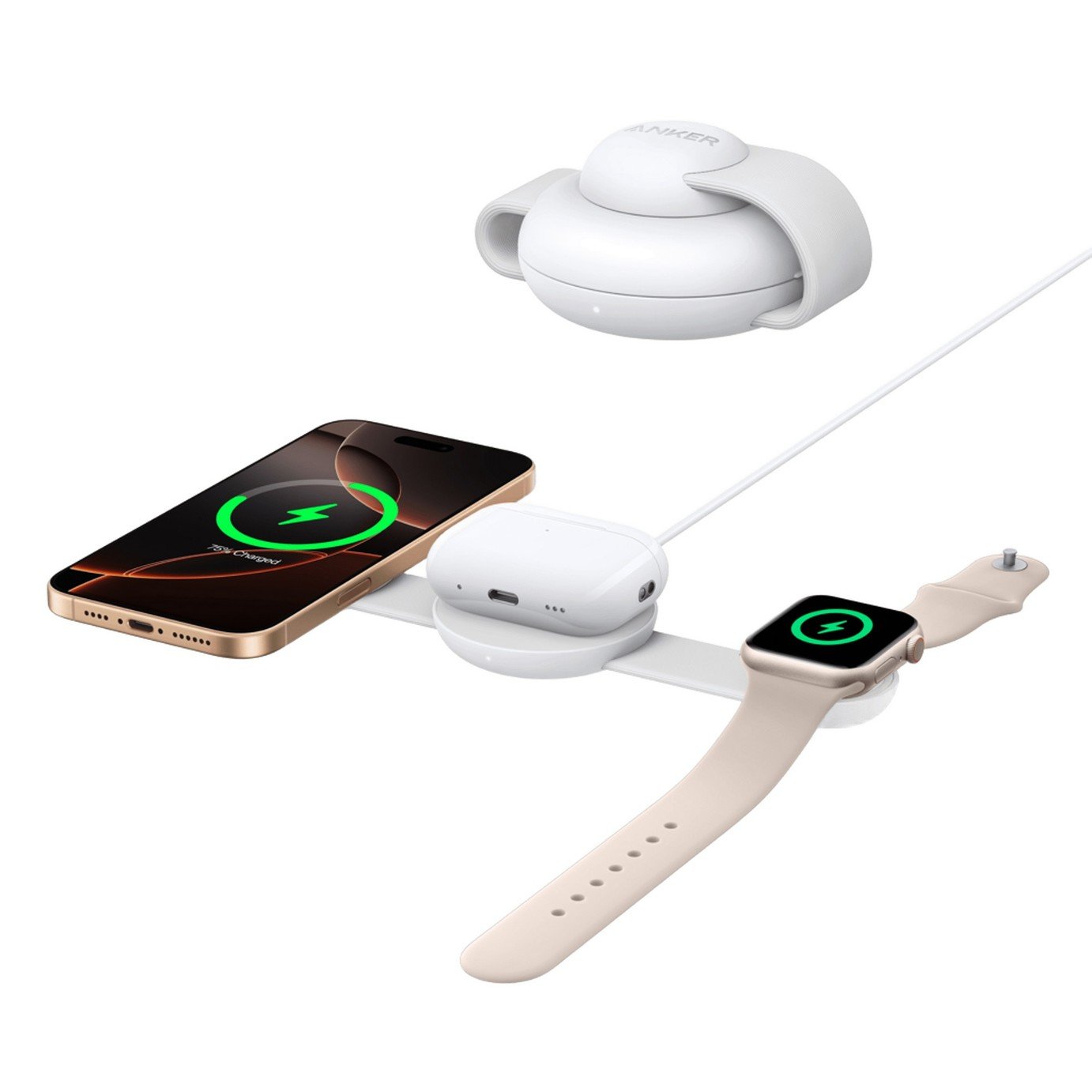 Anker MagGo 15W Qi 3-In-1 Wireless Charging Station - Aurora White