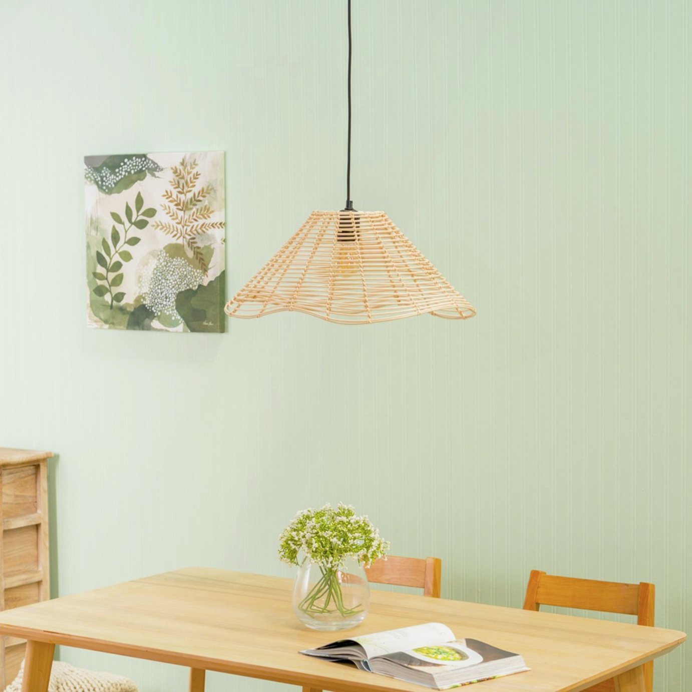 ValueLights Harlow Natural Wavey Rattan Pendant Shade - 59cm