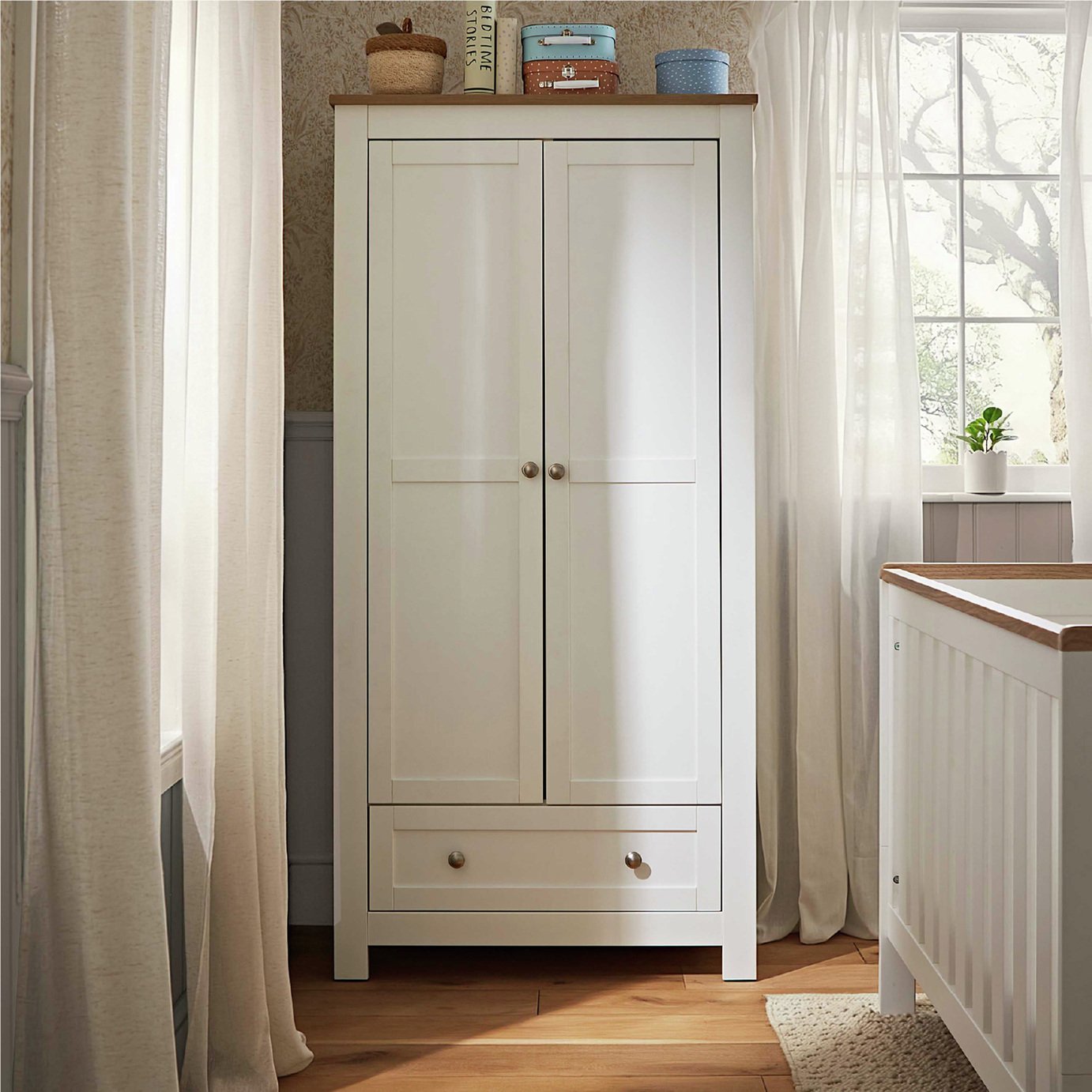 CuddleCo Kids Burford 2 Door 1 Drawer Wardrobe - White & Oak