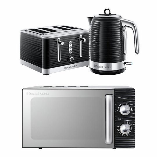 Russell Hobbs Inspire Bundle Kettle, 4 Slice Toaster & Microwave - Black