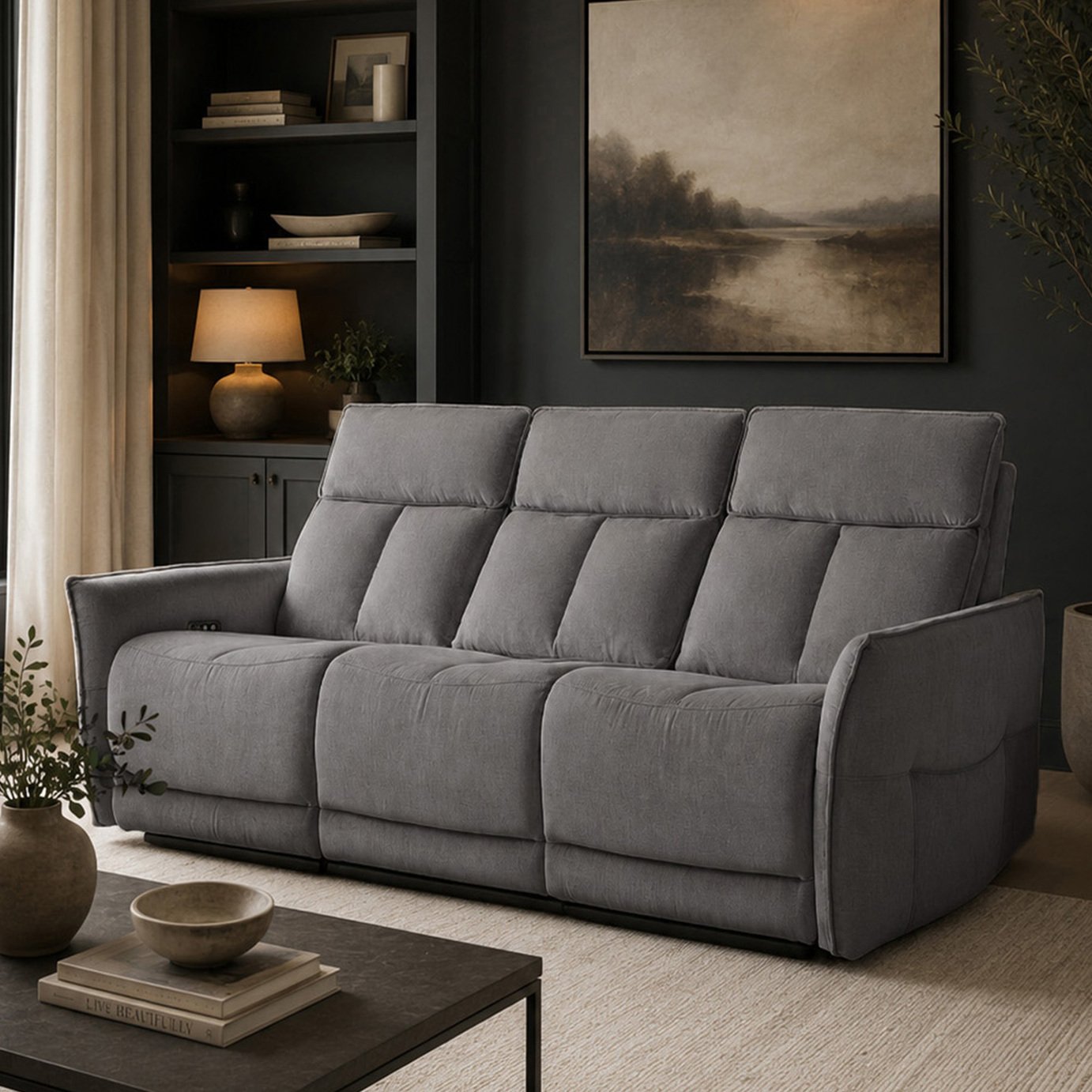 Aspire Riva Fabric 3 Seater Power Recliner Sofa - Grey